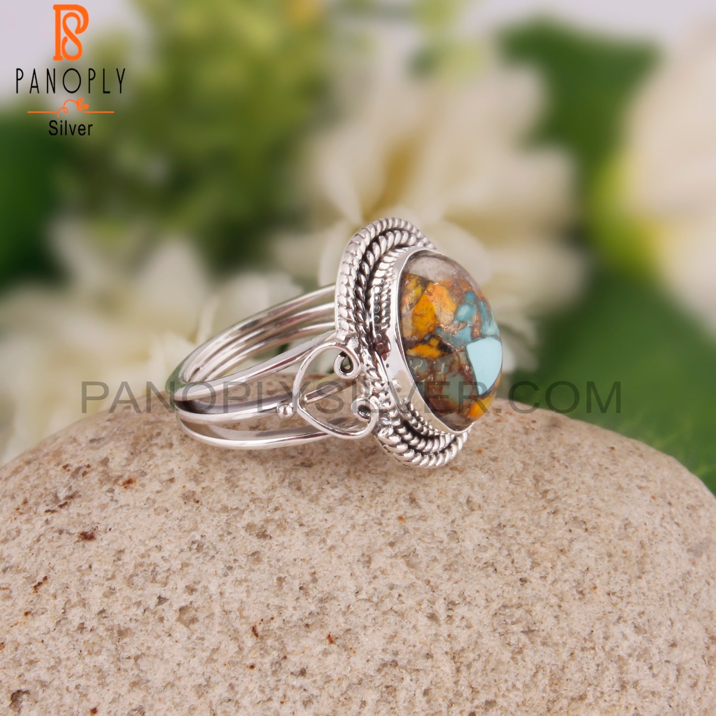 Pretty Mojave Bumblebee Turquoise Oval 925 Silver Ring