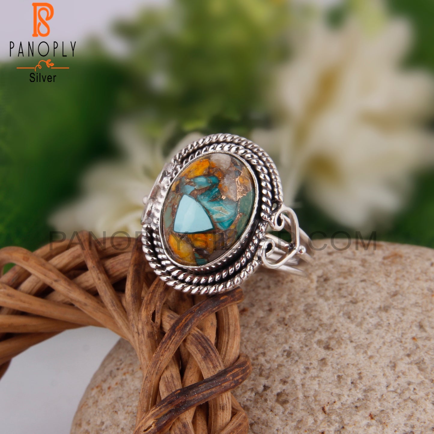 Pretty Mojave Bumblebee Turquoise Oval 925 Silver Ring