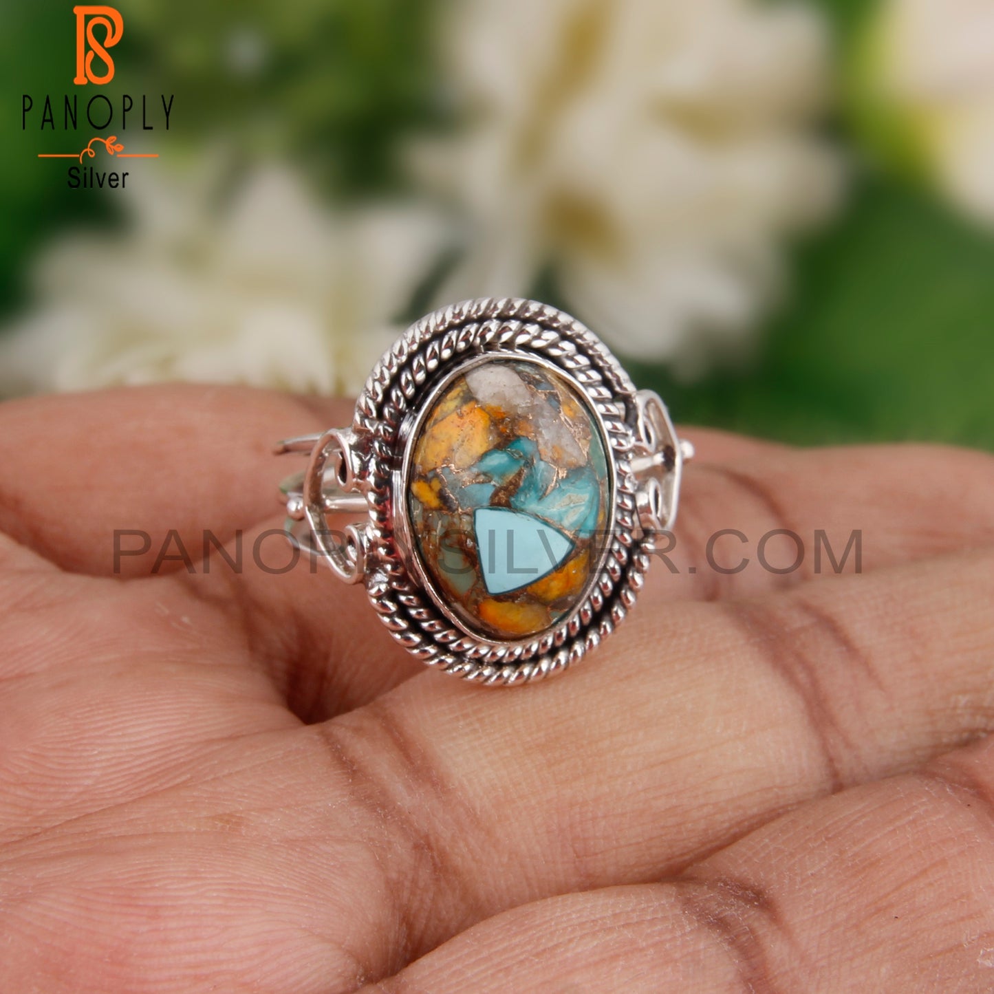 Pretty Mojave Bumblebee Turquoise Oval 925 Silver Ring