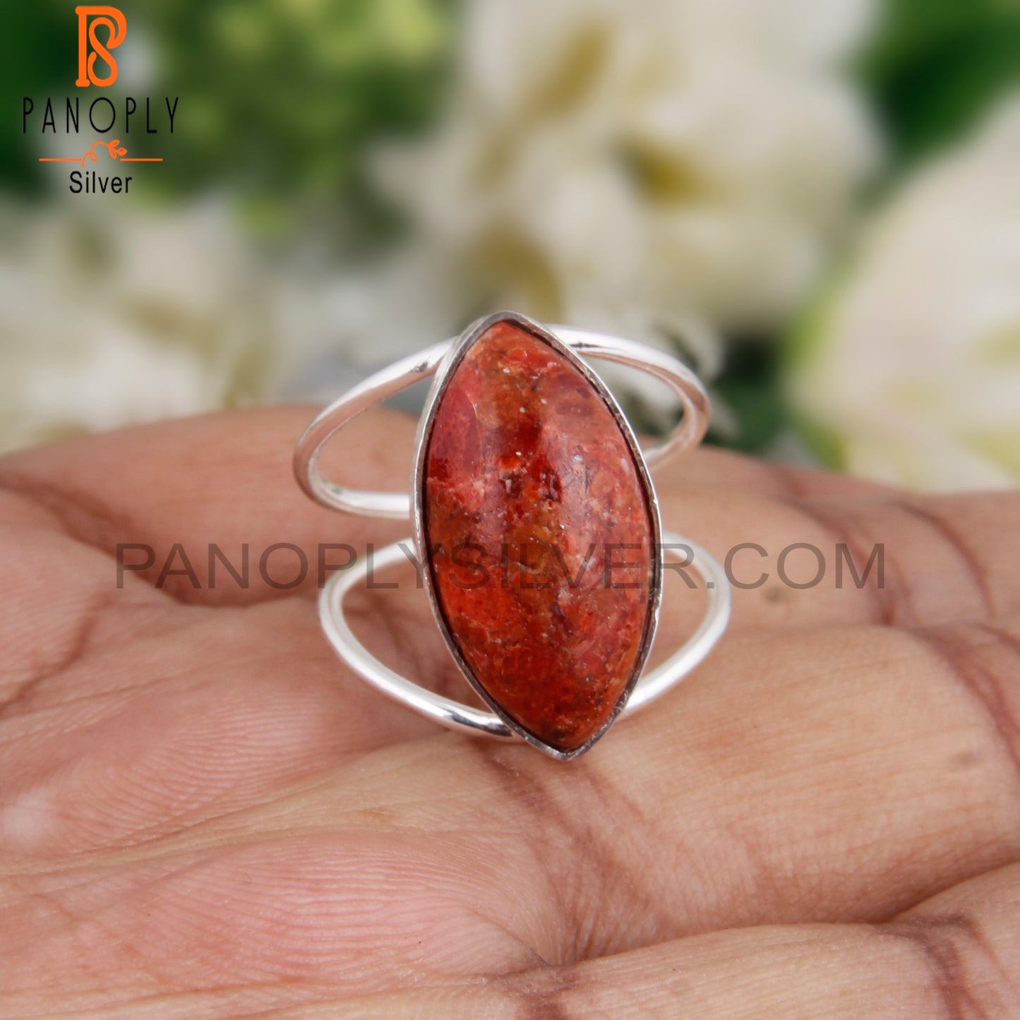 Sponge Coral Marquise Shape 925 Sterling Silver Ring