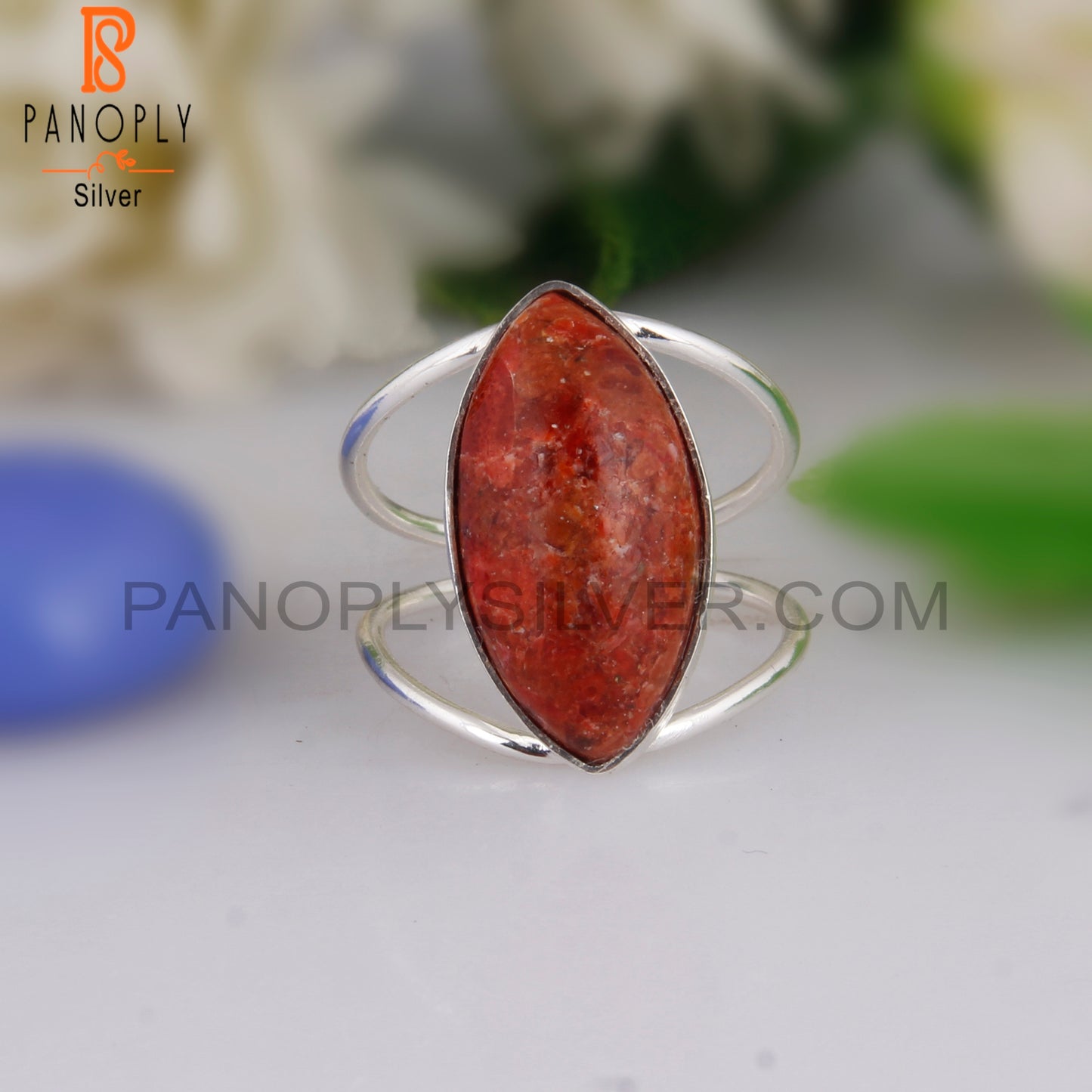 Sponge Coral Marquise Shape 925 Sterling Silver Ring