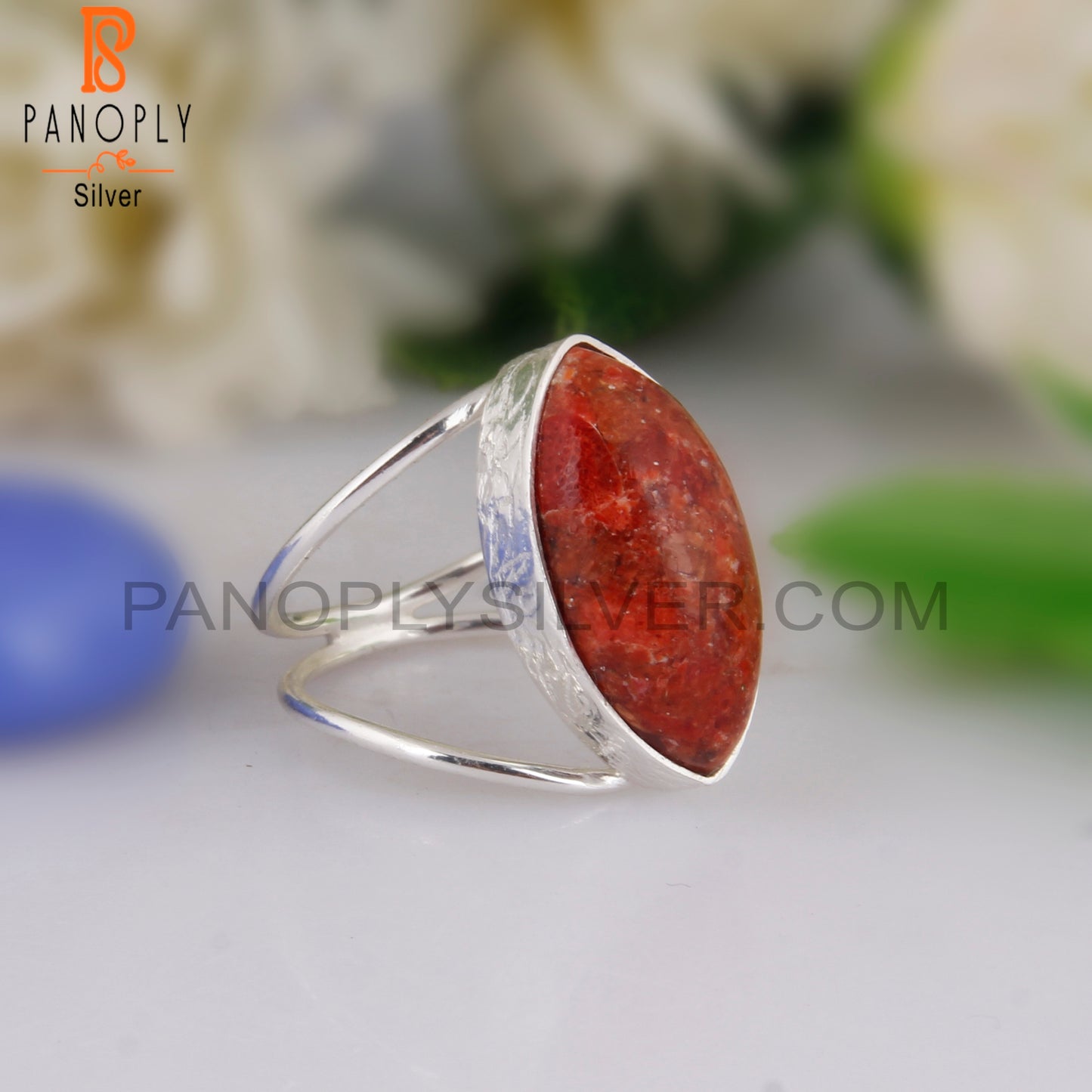 Sponge Coral Marquise Shape 925 Sterling Silver Ring