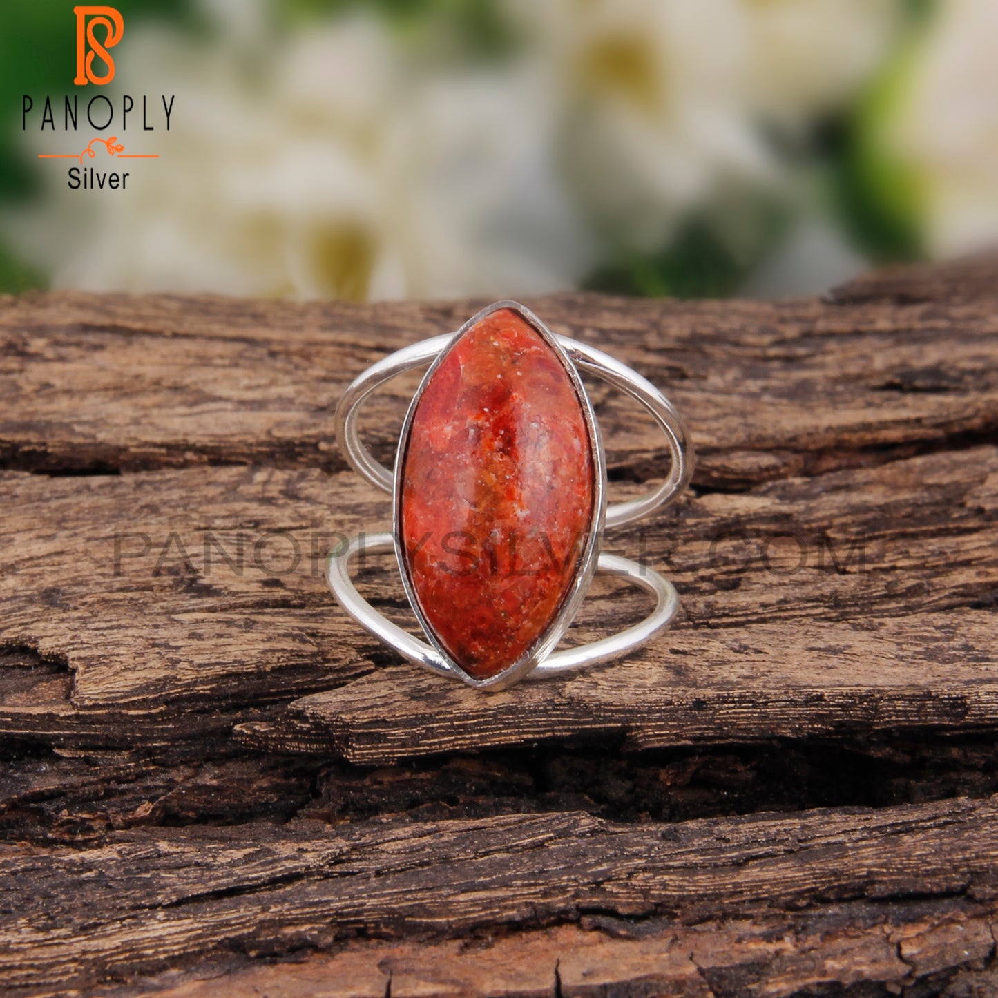 Sponge Coral Marquise Shape 925 Sterling Silver Ring