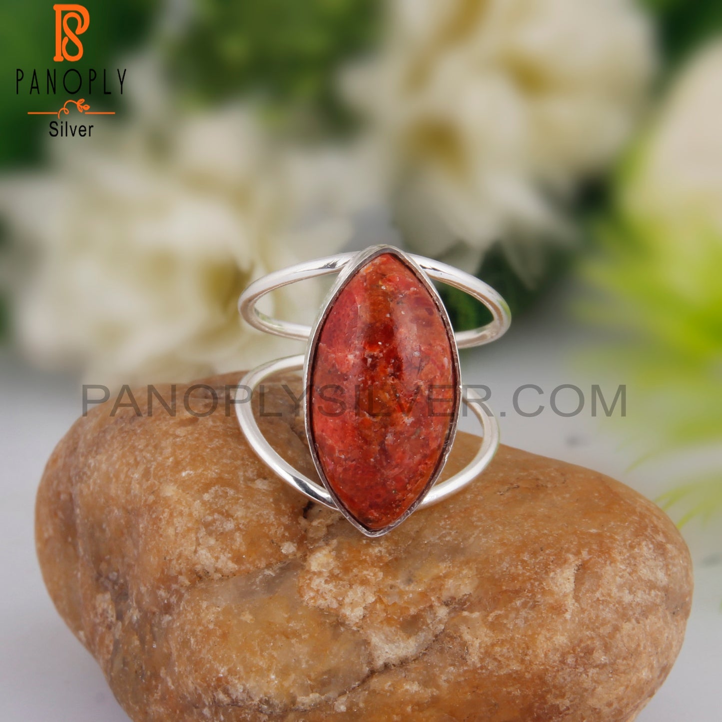 Sponge Coral Marquise Shape 925 Sterling Silver Ring