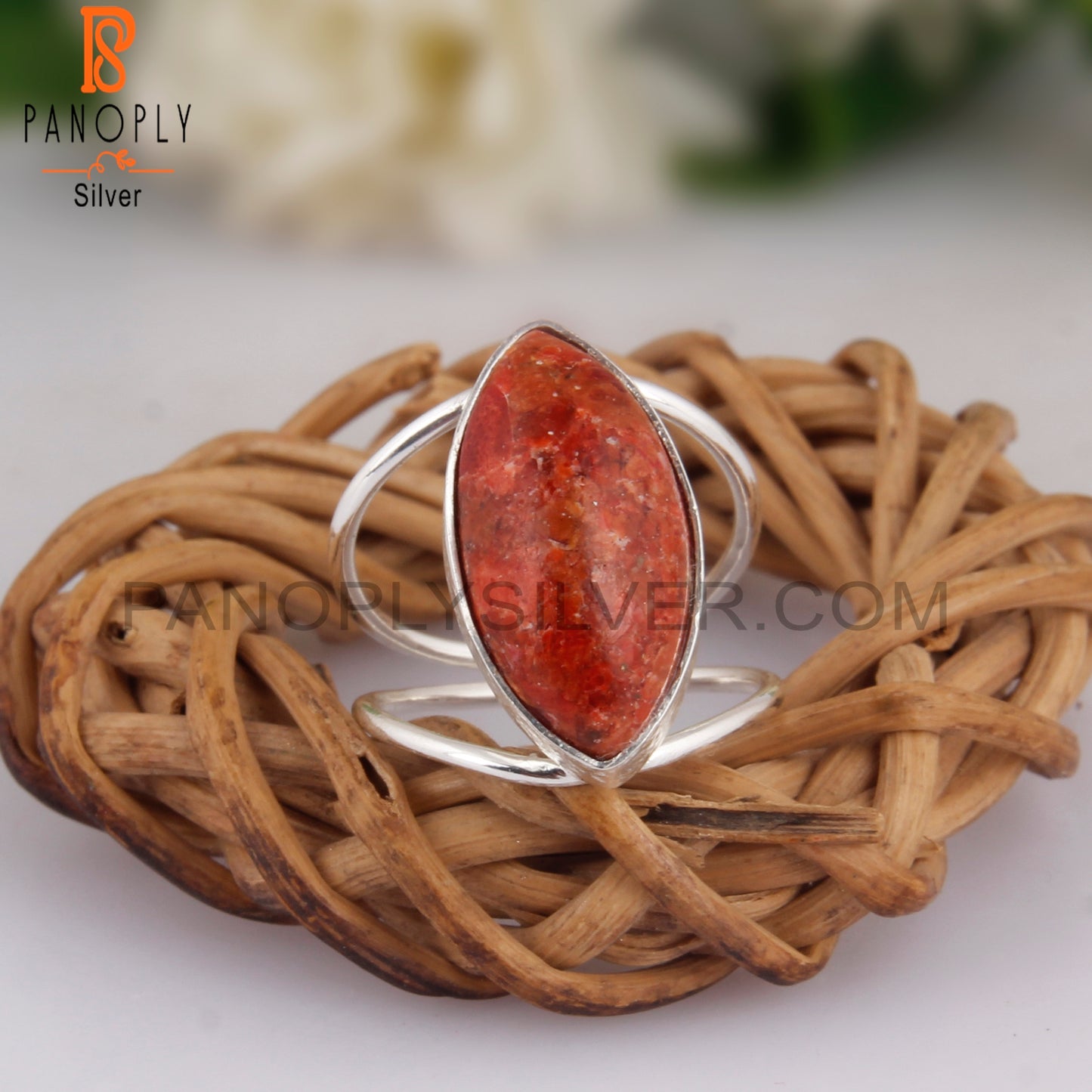 Sponge Coral Marquise Shape 925 Sterling Silver Ring