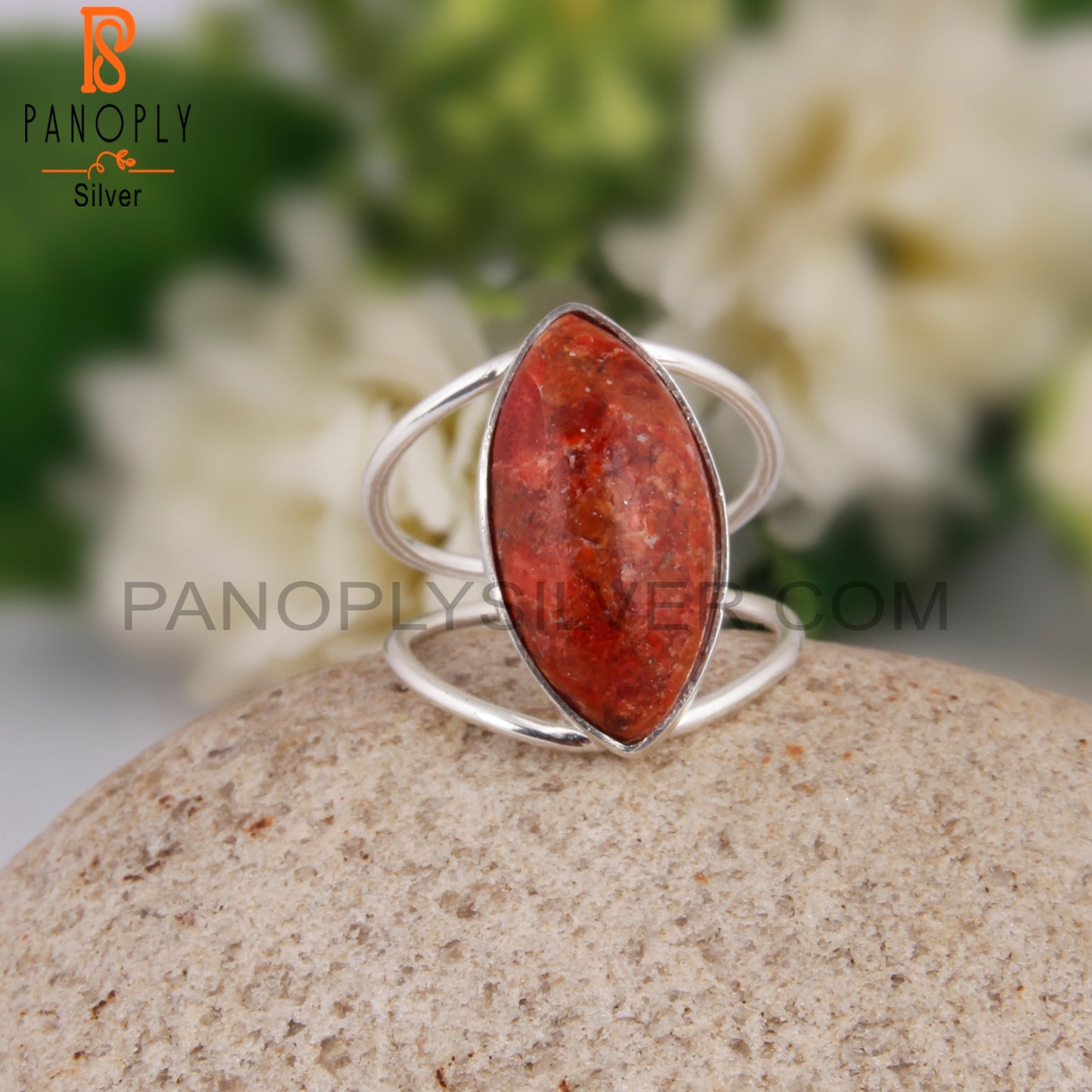 Sponge Coral Marquise Shape 925 Sterling Silver Ring