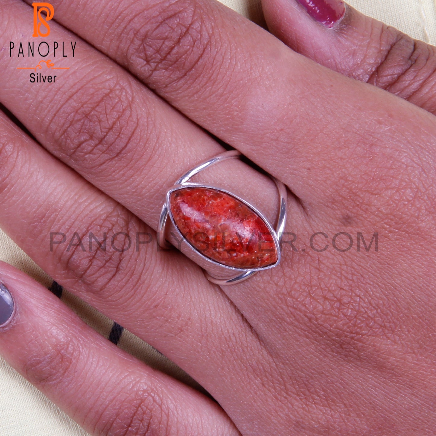 Sponge Coral Marquise Shape 925 Sterling Silver Ring