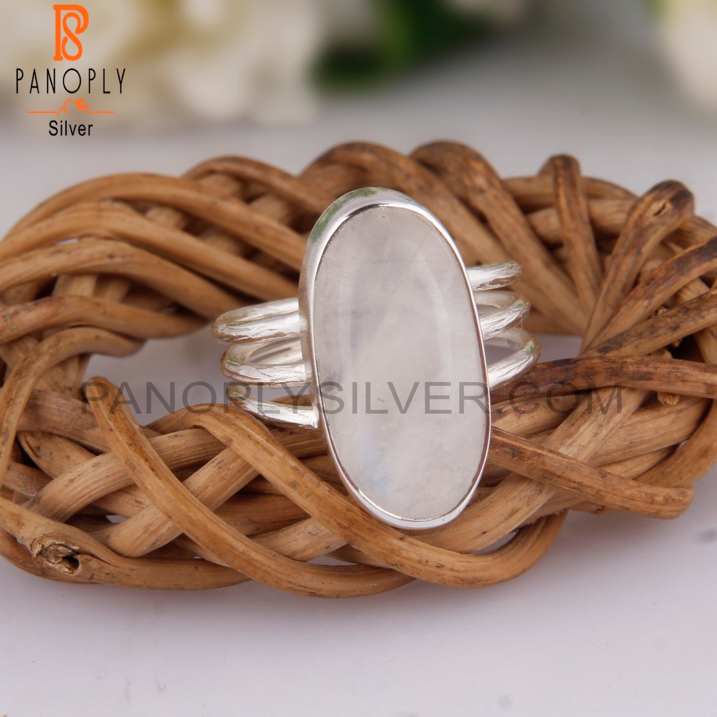 Rare Rainbow Moonstone Oval 925 Silver Ring