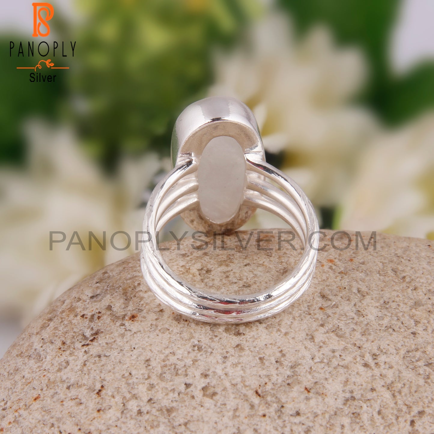 Rare Rainbow Moonstone Oval 925 Silver Ring