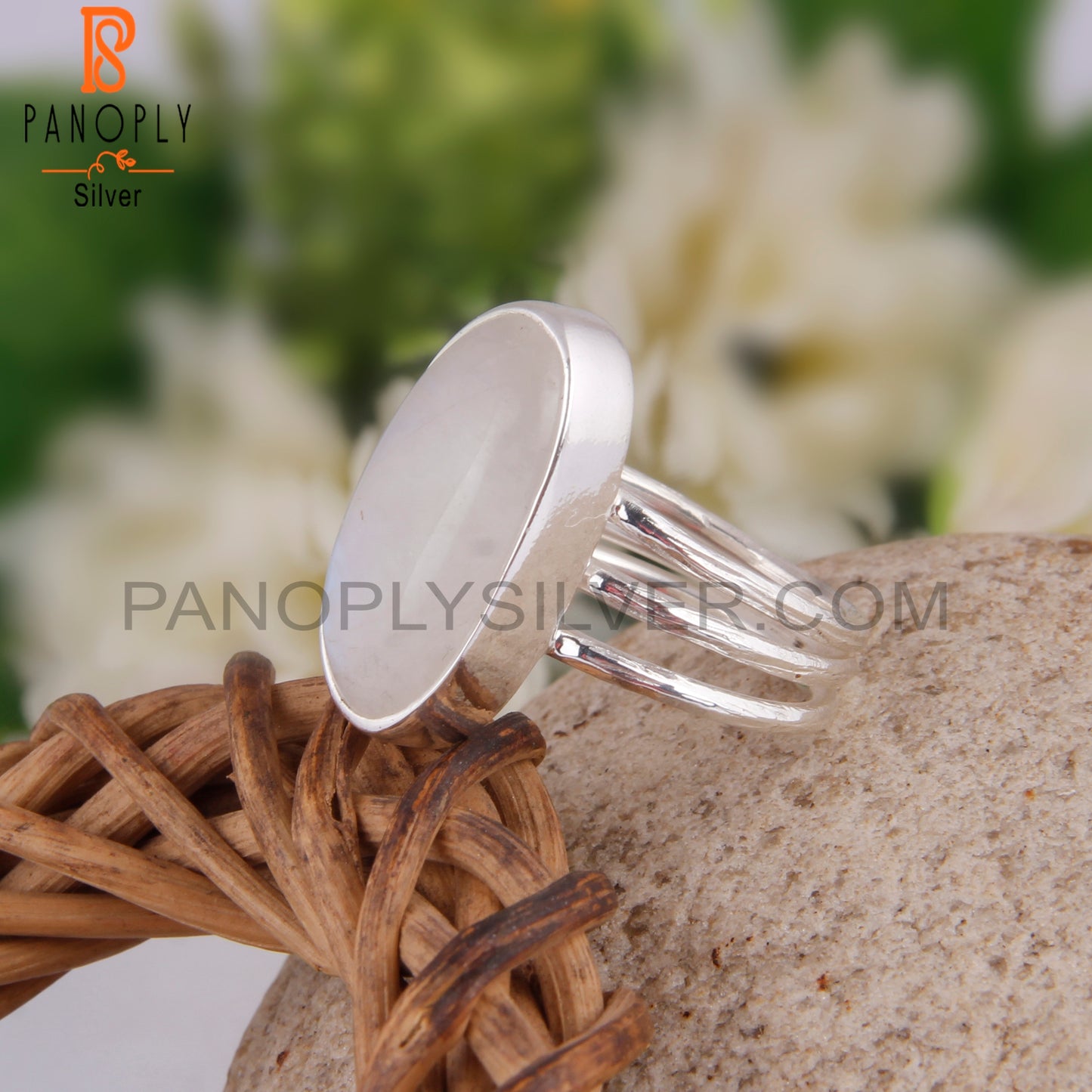 Rare Rainbow Moonstone Oval 925 Silver Ring