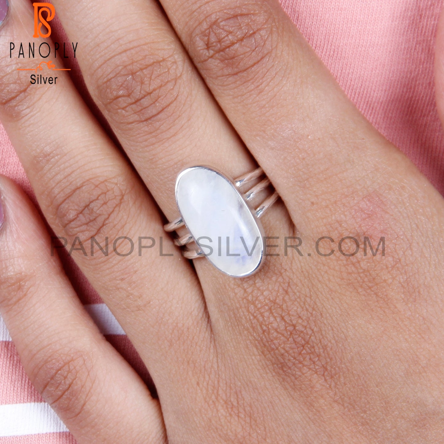 Rare Rainbow Moonstone Oval 925 Silver Ring