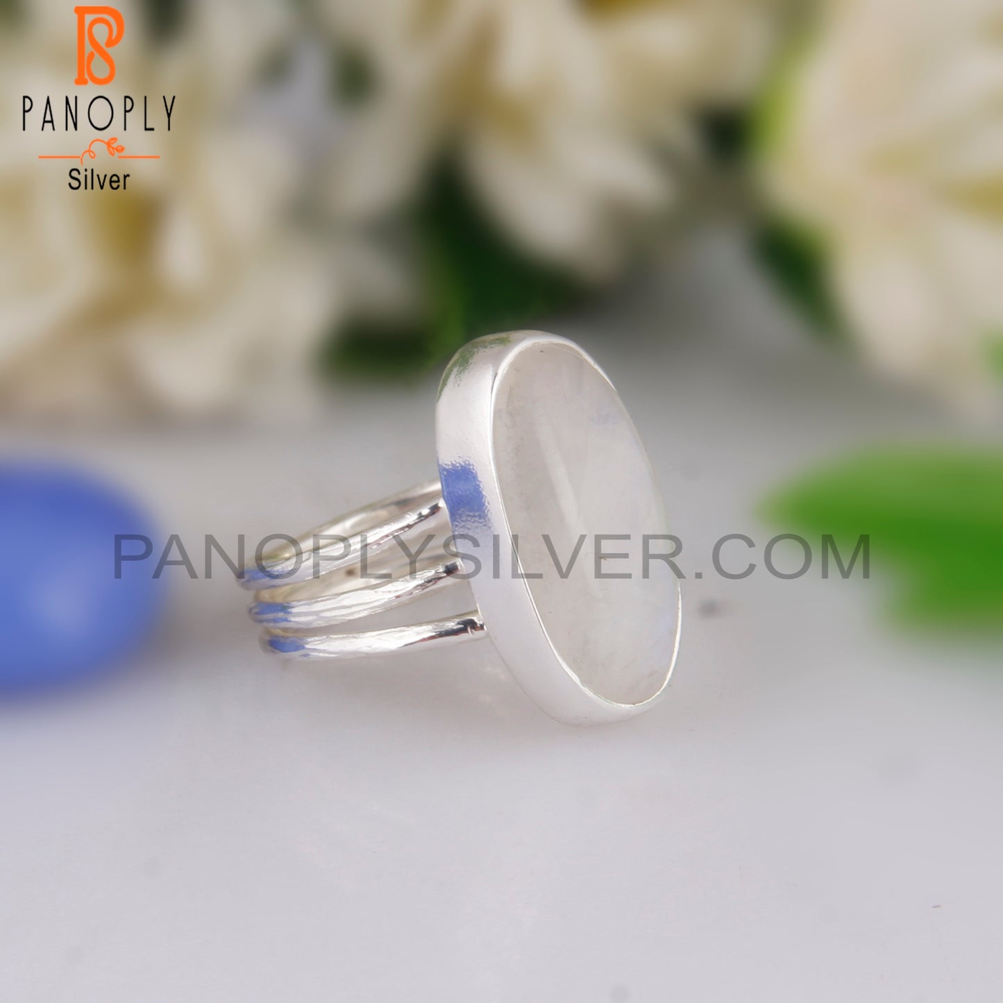 Rare Rainbow Moonstone Oval 925 Silver Ring