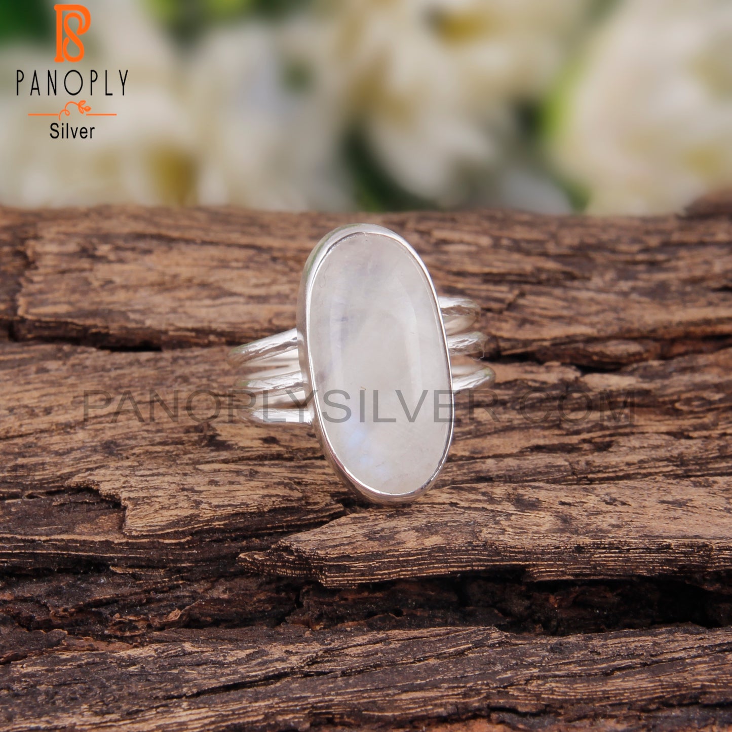 Rare Rainbow Moonstone Oval 925 Silver Ring