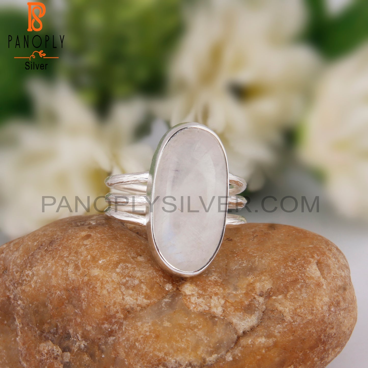 Rare Rainbow Moonstone Oval 925 Silver Ring