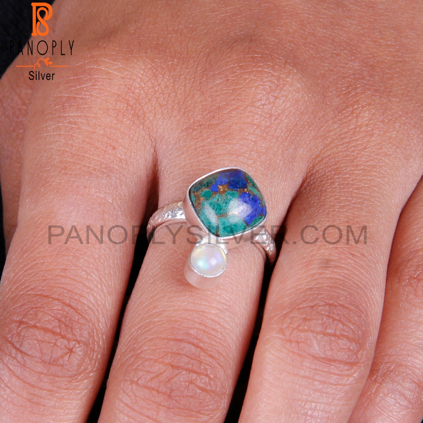 Mojave Azurite Malachite & Ethiopian Opal 925 Silver Pretty Ring