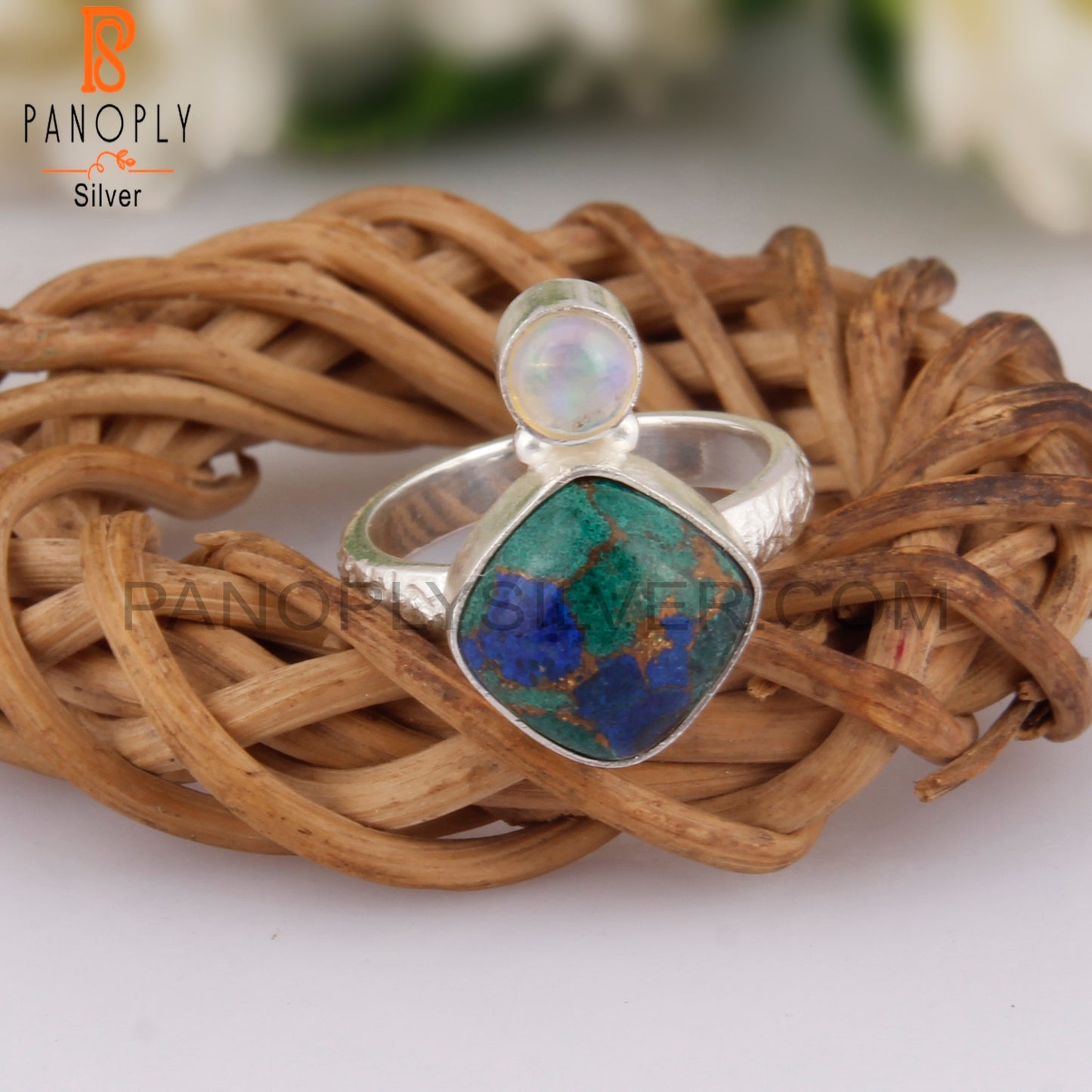 Mojave Azurite Malachite & Ethiopian Opal 925 Silver Pretty Ring