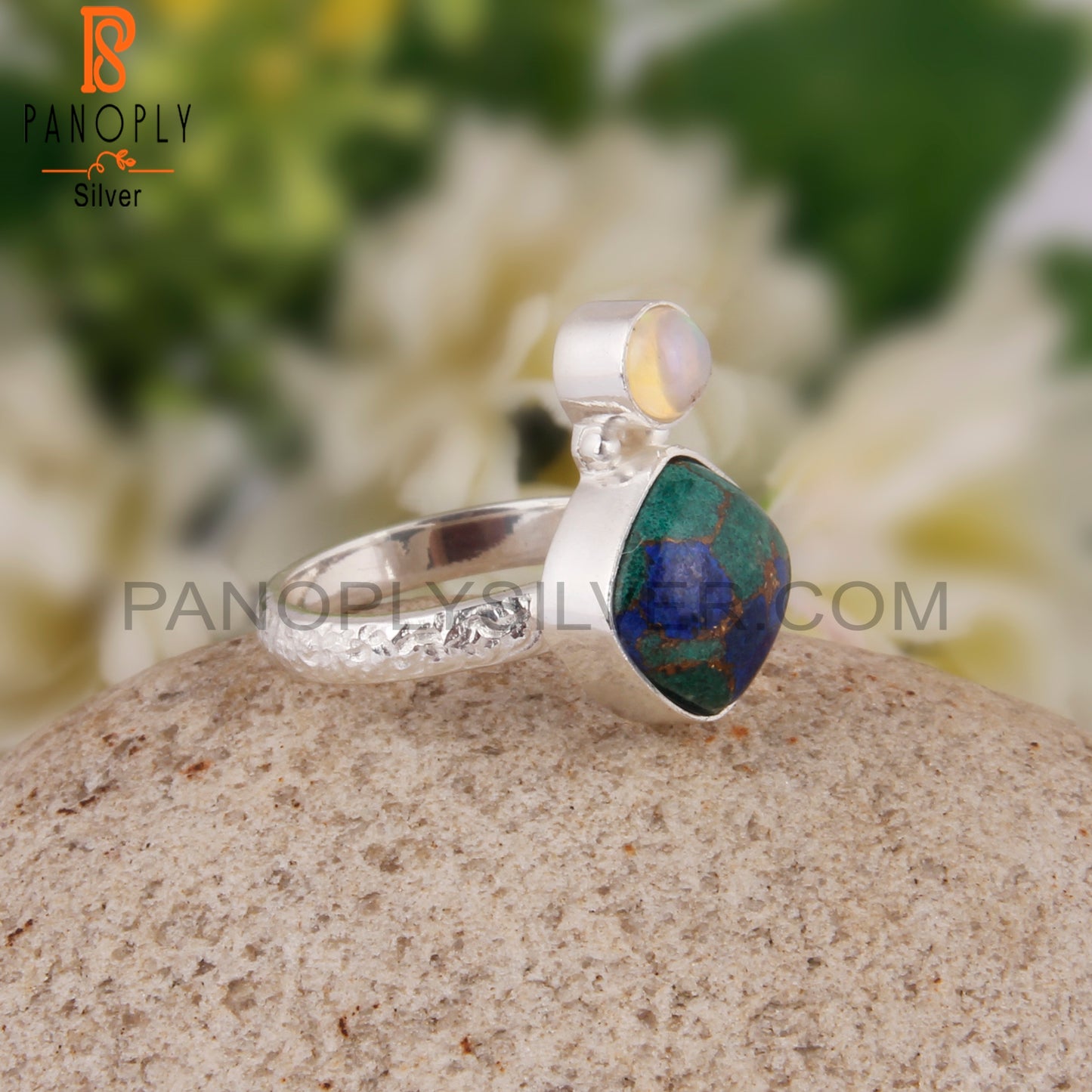 Mojave Azurite Malachite & Ethiopian Opal 925 Silver Pretty Ring