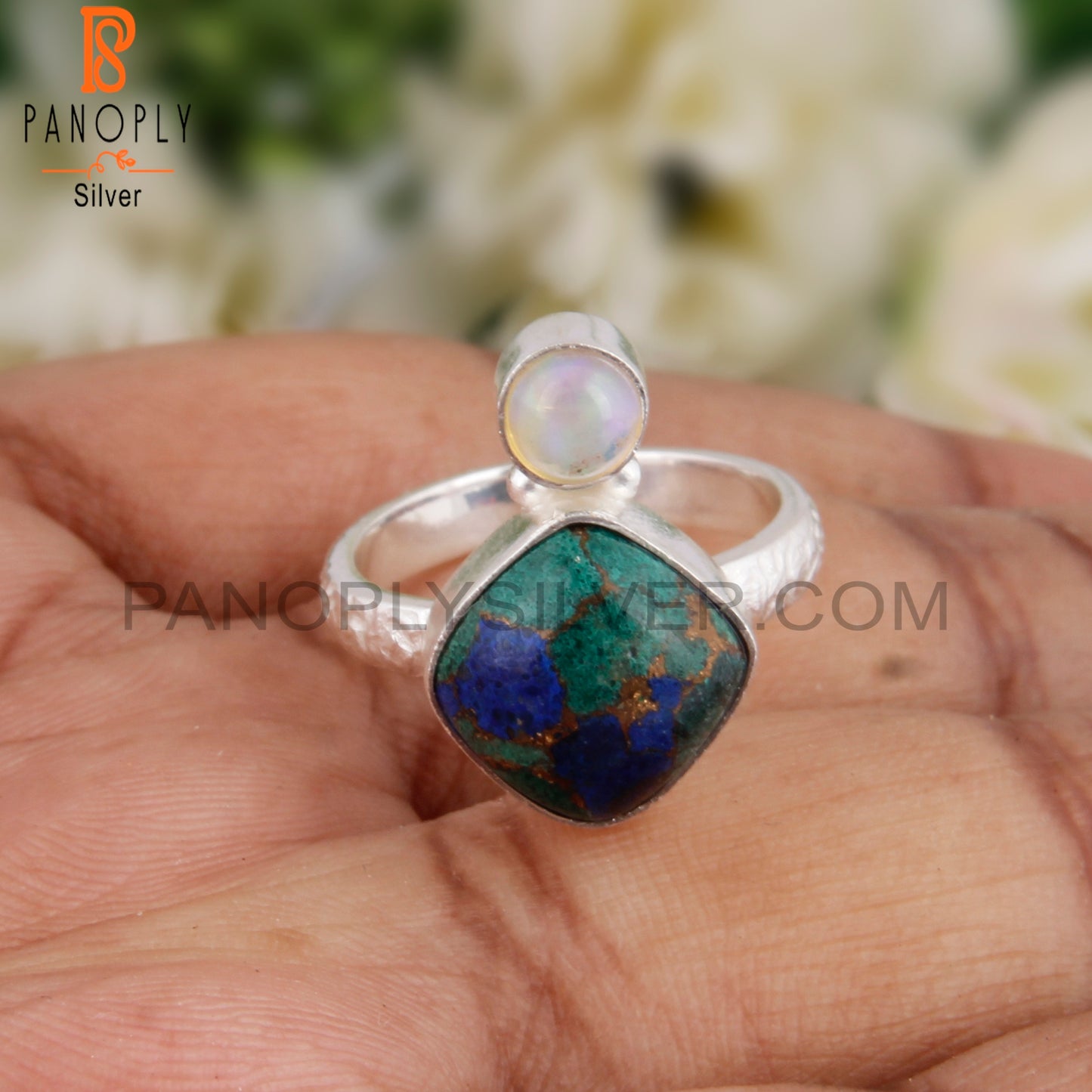 Mojave Azurite Malachite & Ethiopian Opal 925 Silver Pretty Ring
