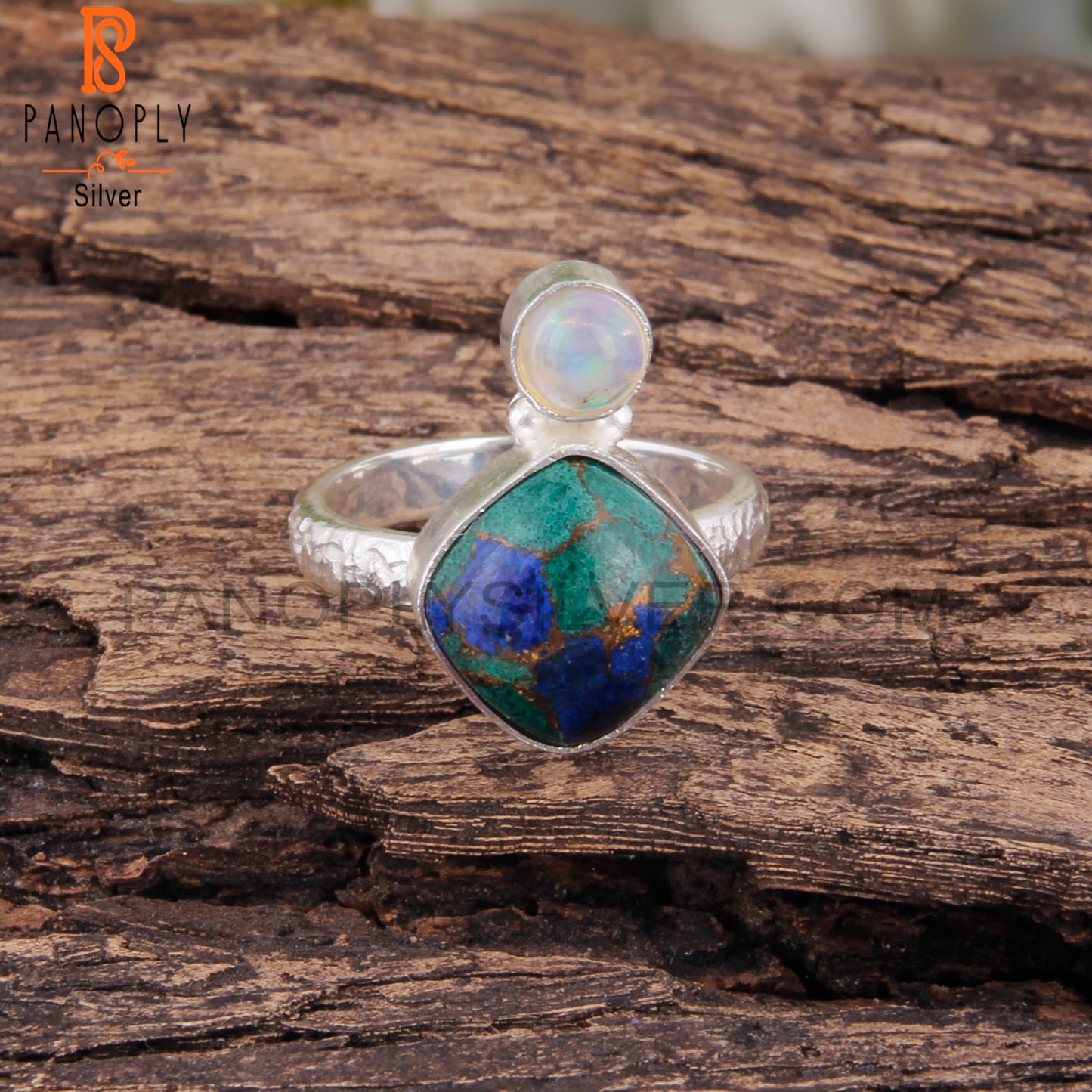 Mojave Azurite Malachite & Ethiopian Opal 925 Silver Pretty Ring