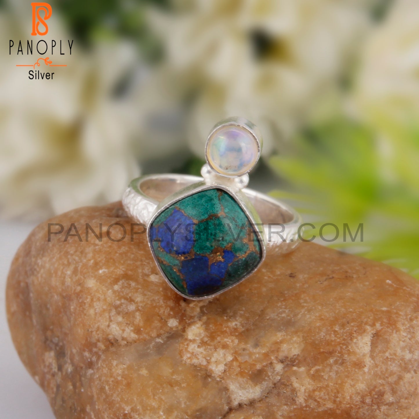 Mojave Azurite Malachite & Ethiopian Opal 925 Silver Pretty Ring