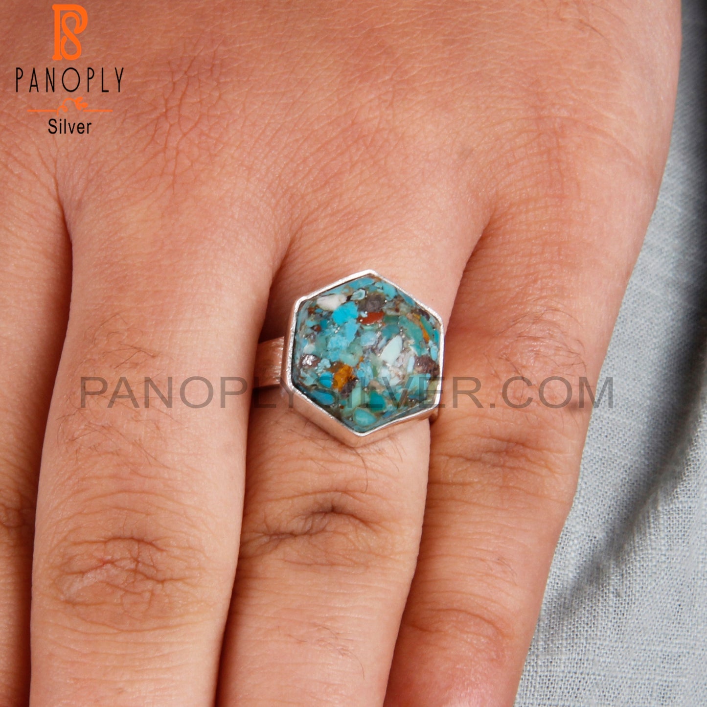 Rare Boulder Turquoise Hexagon Shape 925 Sterling Silver Ring