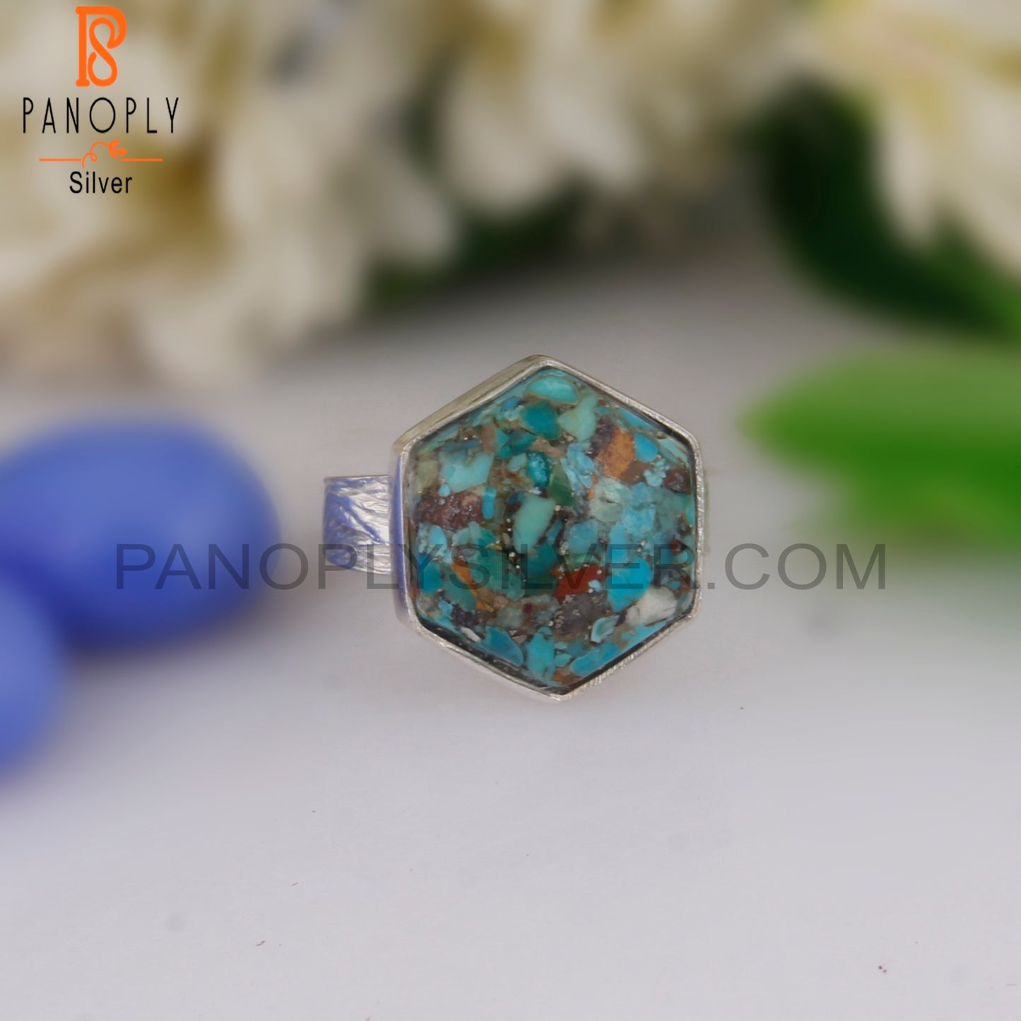 Rare Boulder Turquoise Hexagon Shape 925 Sterling Silver Ring