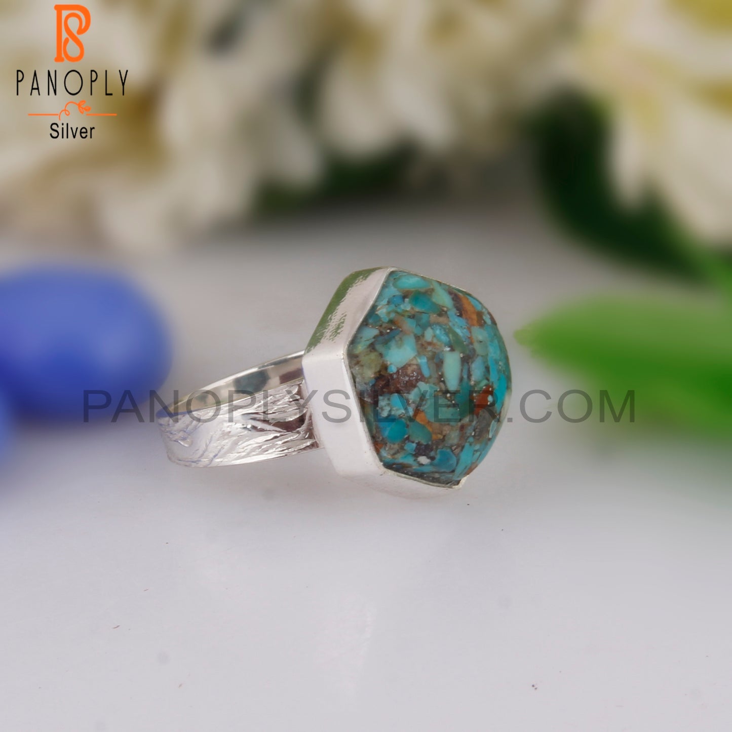 Rare Boulder Turquoise Hexagon Shape 925 Sterling Silver Ring