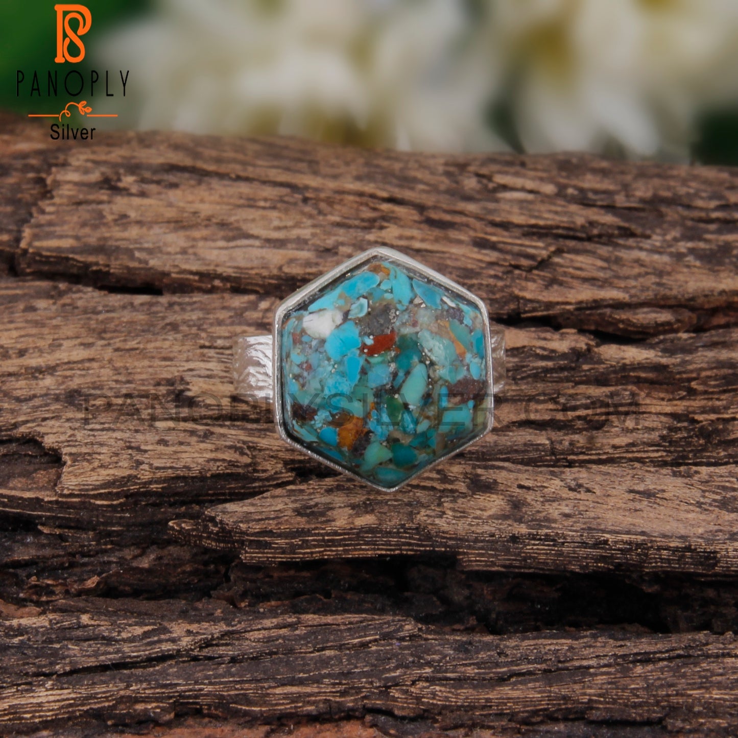 Rare Boulder Turquoise Hexagon Shape 925 Sterling Silver Ring