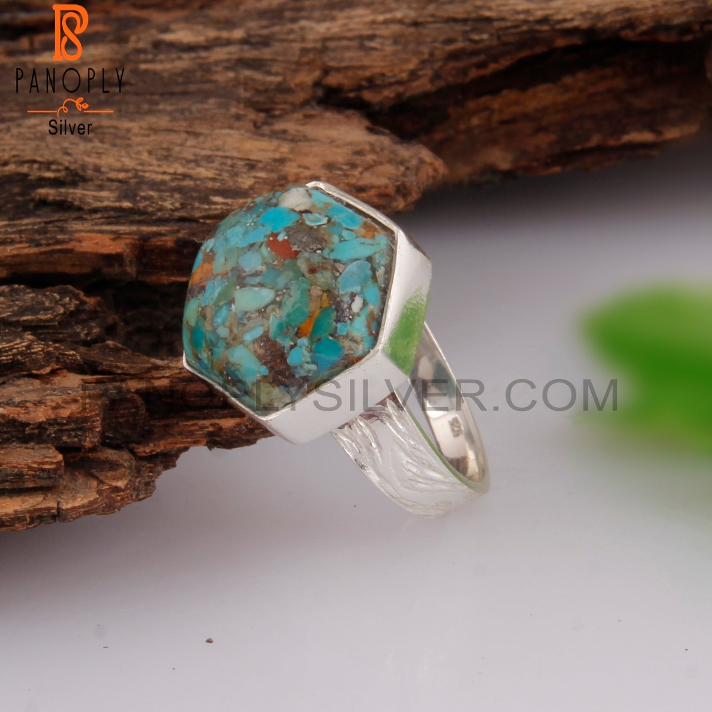 Rare Boulder Turquoise Hexagon Shape 925 Sterling Silver Ring