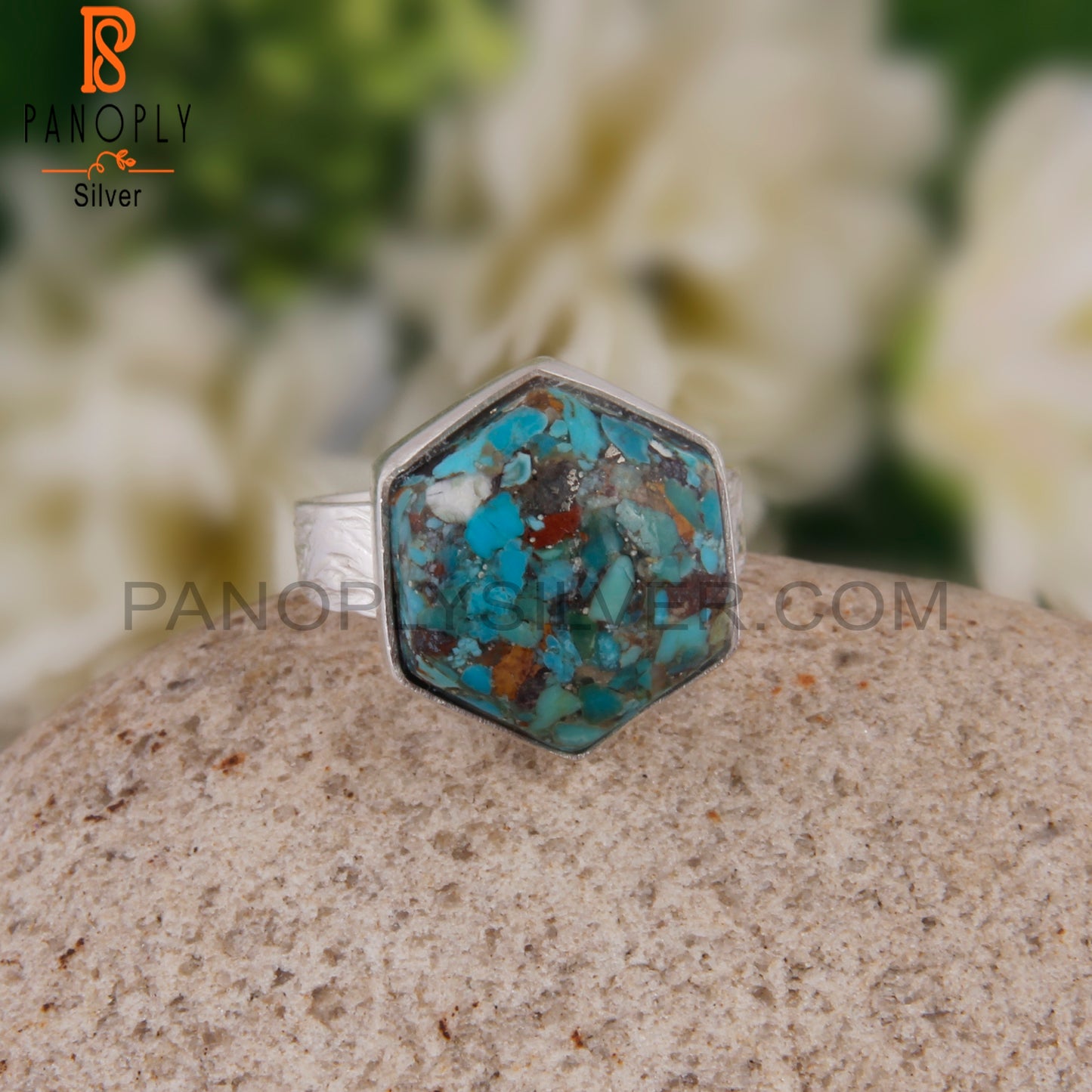 Rare Boulder Turquoise Hexagon Shape 925 Sterling Silver Ring