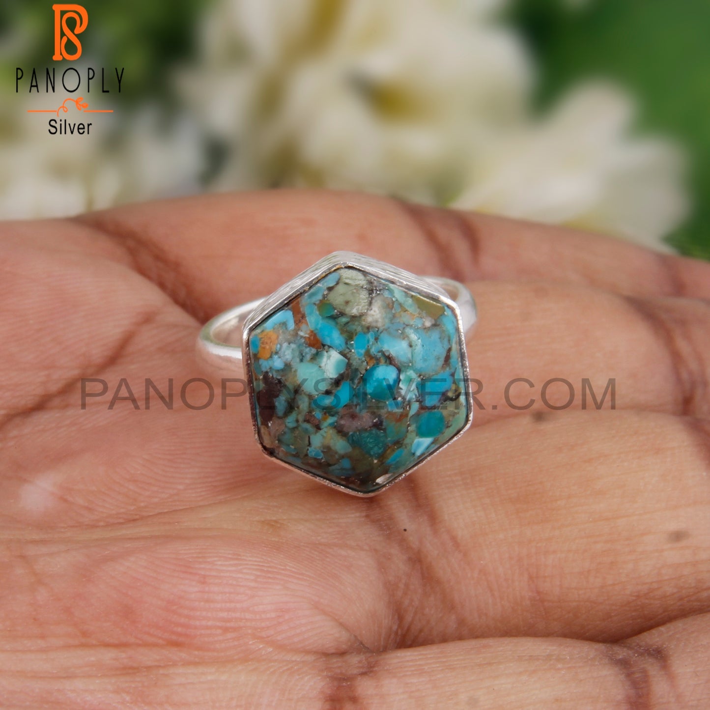 Boulder Turquoise Hexagon Shape 925 Sterling Silver Rare Ring