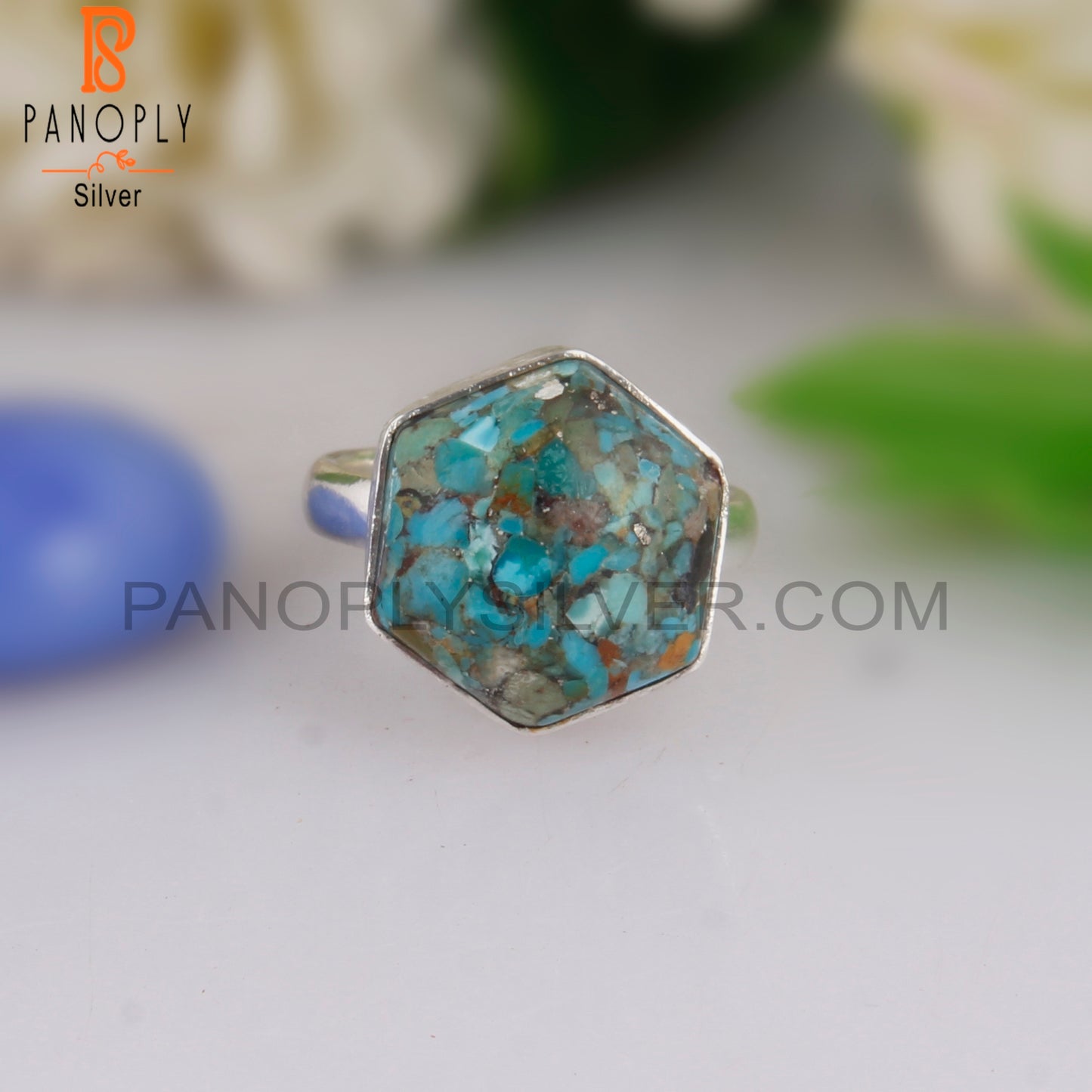 Boulder Turquoise Hexagon Shape 925 Sterling Silver Rare Ring