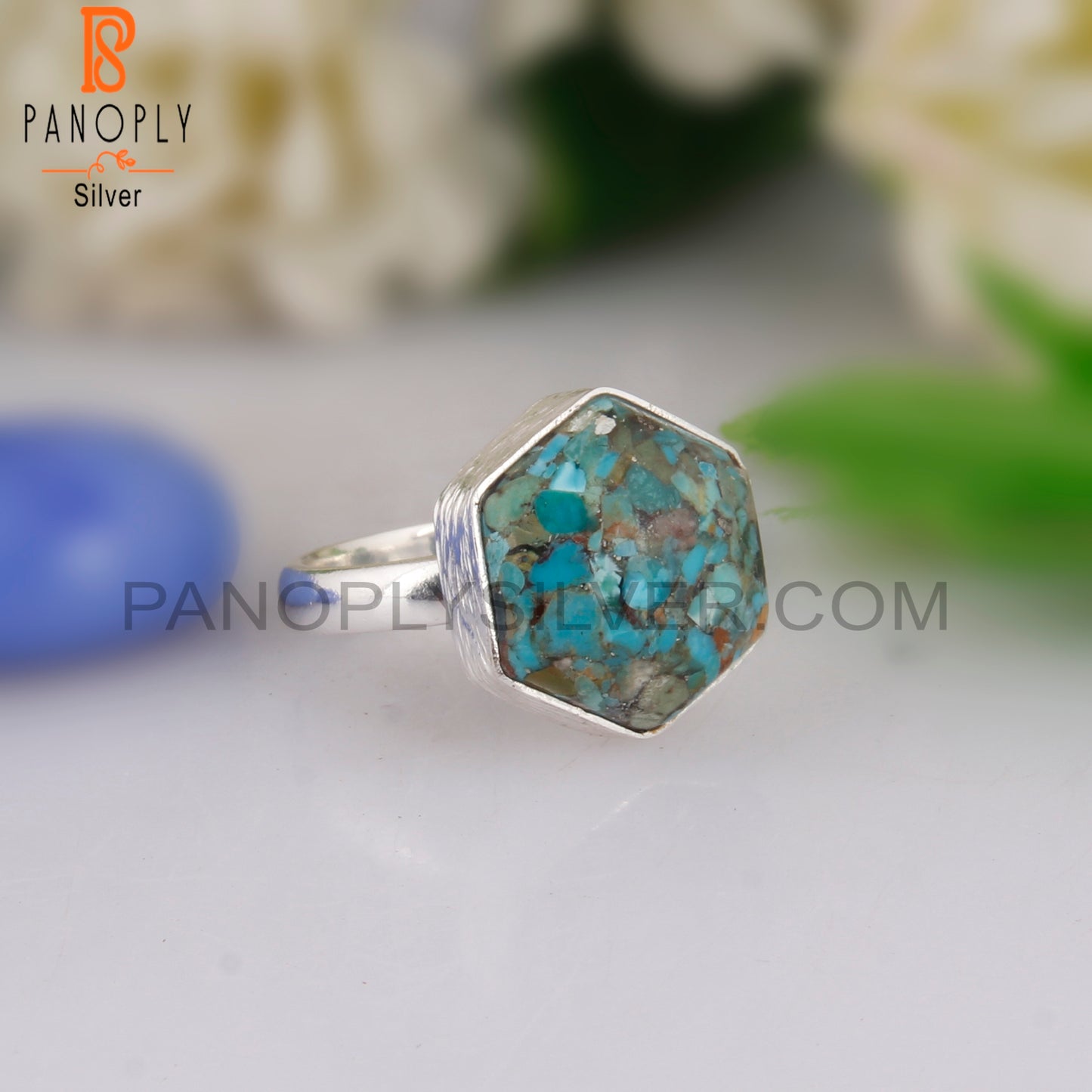 Boulder Turquoise Hexagon Shape 925 Sterling Silver Rare Ring
