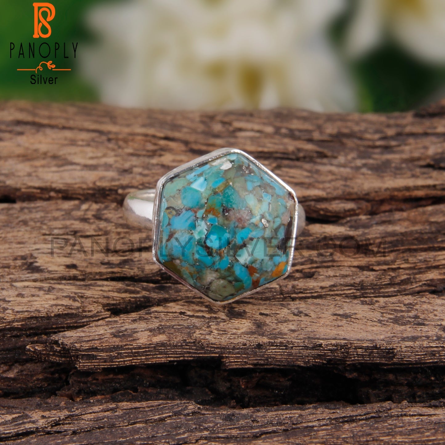 Boulder Turquoise Hexagon Shape 925 Sterling Silver Rare Ring