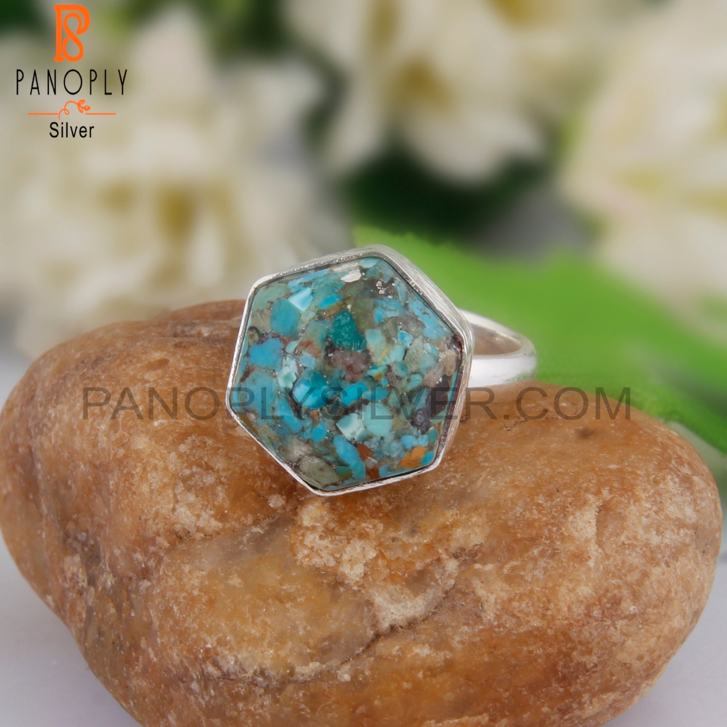 Boulder Turquoise Hexagon Shape 925 Sterling Silver Rare Ring