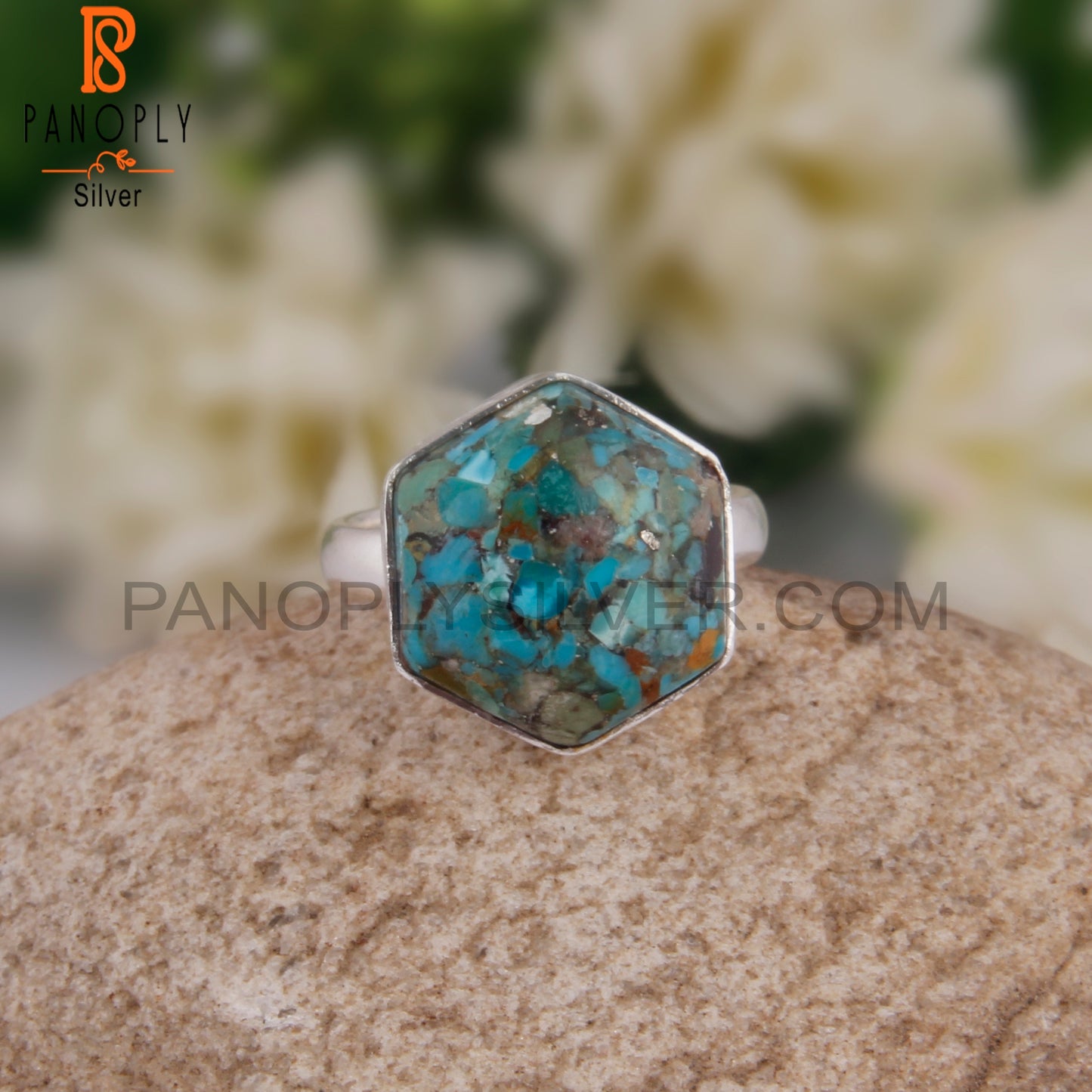 Boulder Turquoise Hexagon Shape 925 Sterling Silver Rare Ring