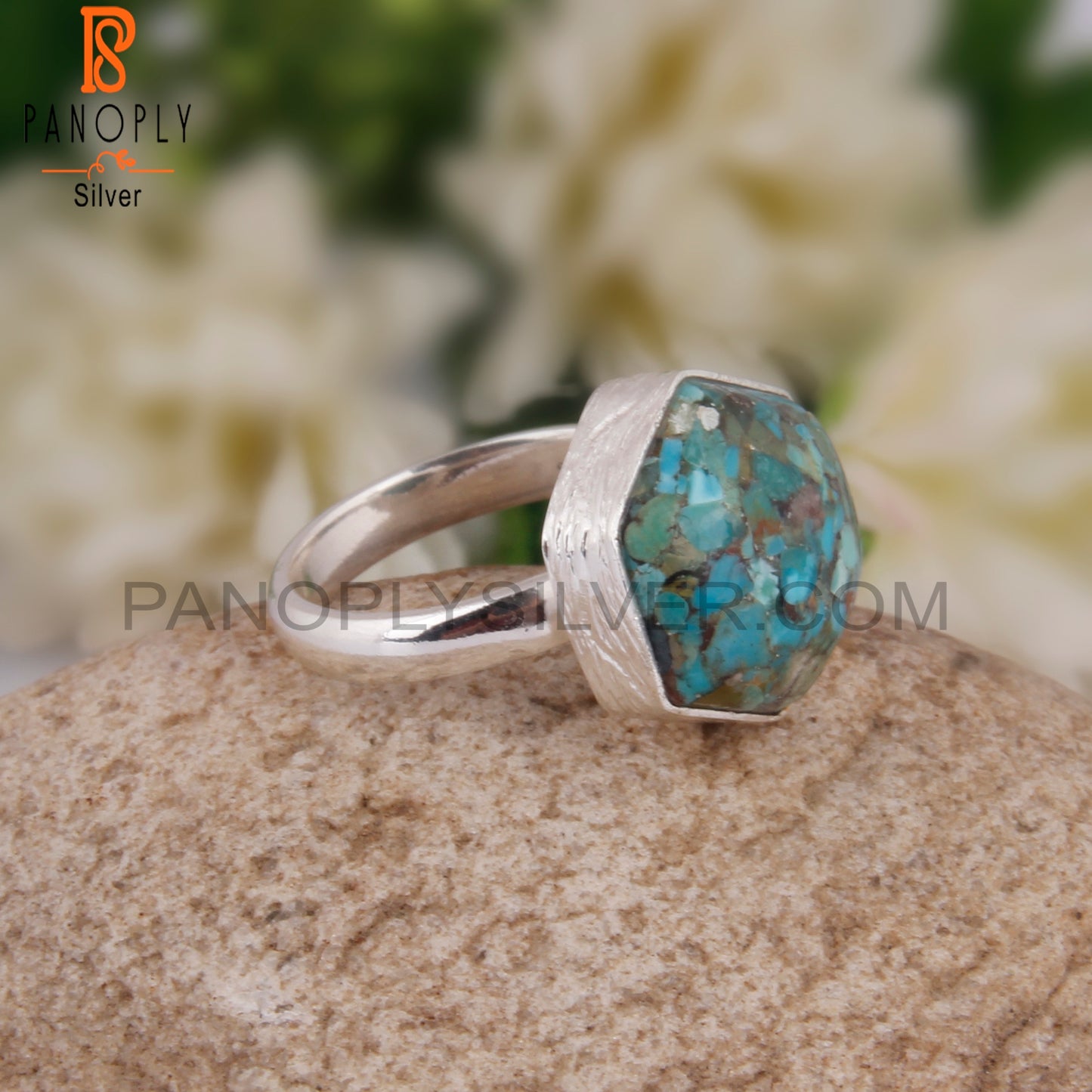 Boulder Turquoise Hexagon Shape 925 Sterling Silver Rare Ring