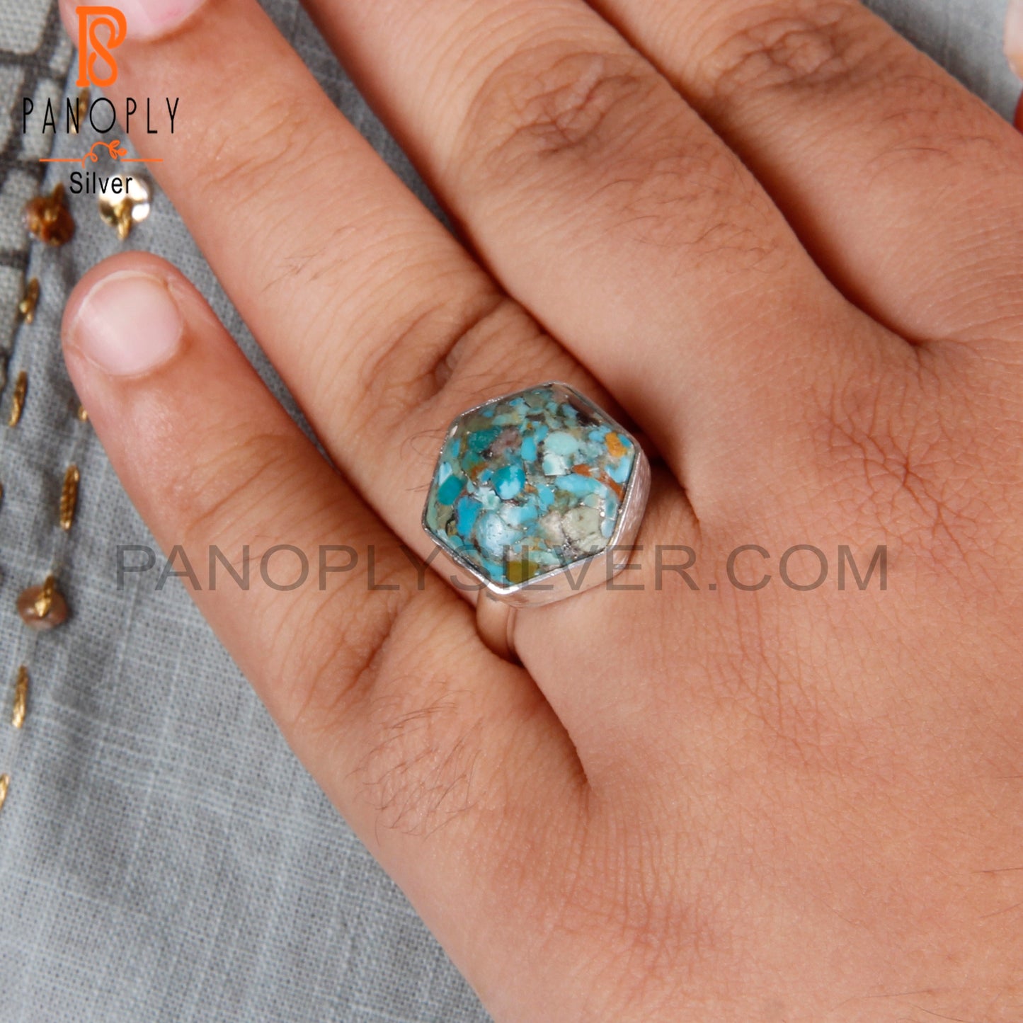 Boulder Turquoise Hexagon Shape 925 Sterling Silver Rare Ring