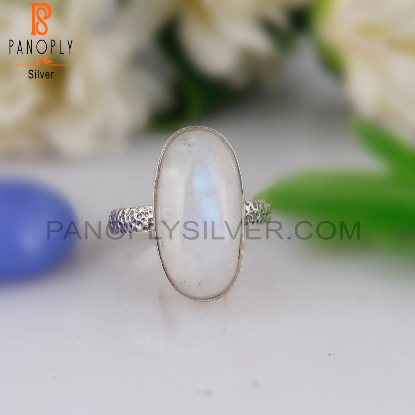 Stylish Rainbow Moonstone Oval Shape 925 Silver Ring