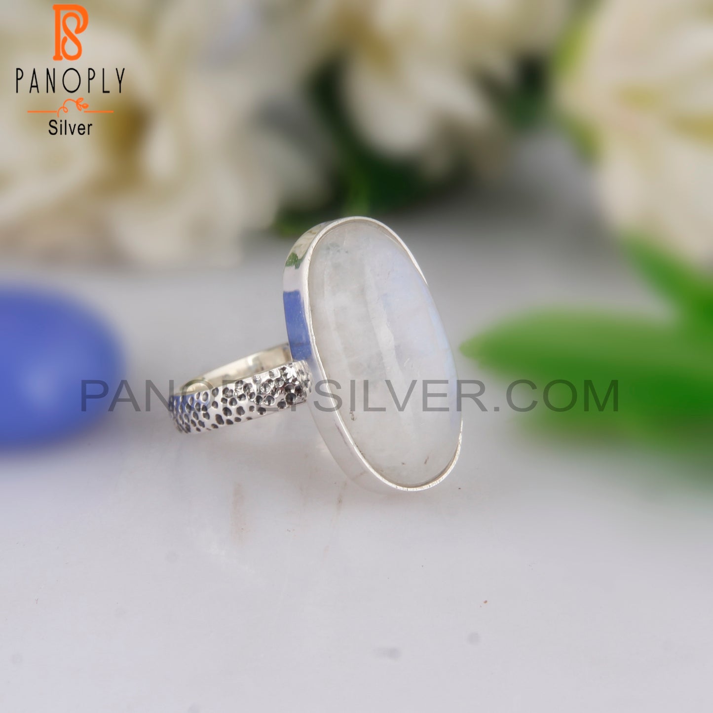 Stylish Rainbow Moonstone Oval Shape 925 Silver Ring