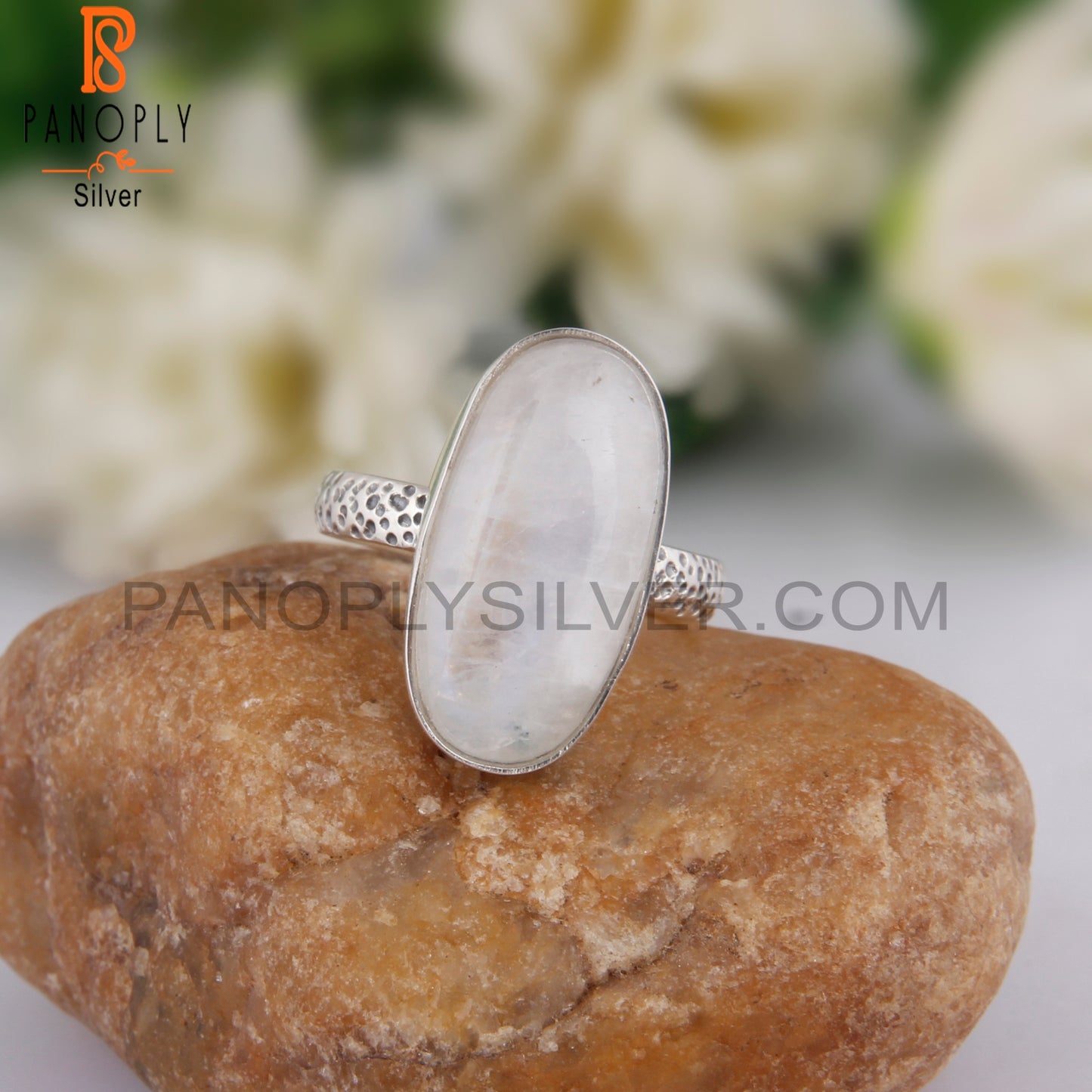 Stylish Rainbow Moonstone Oval Shape 925 Silver Ring