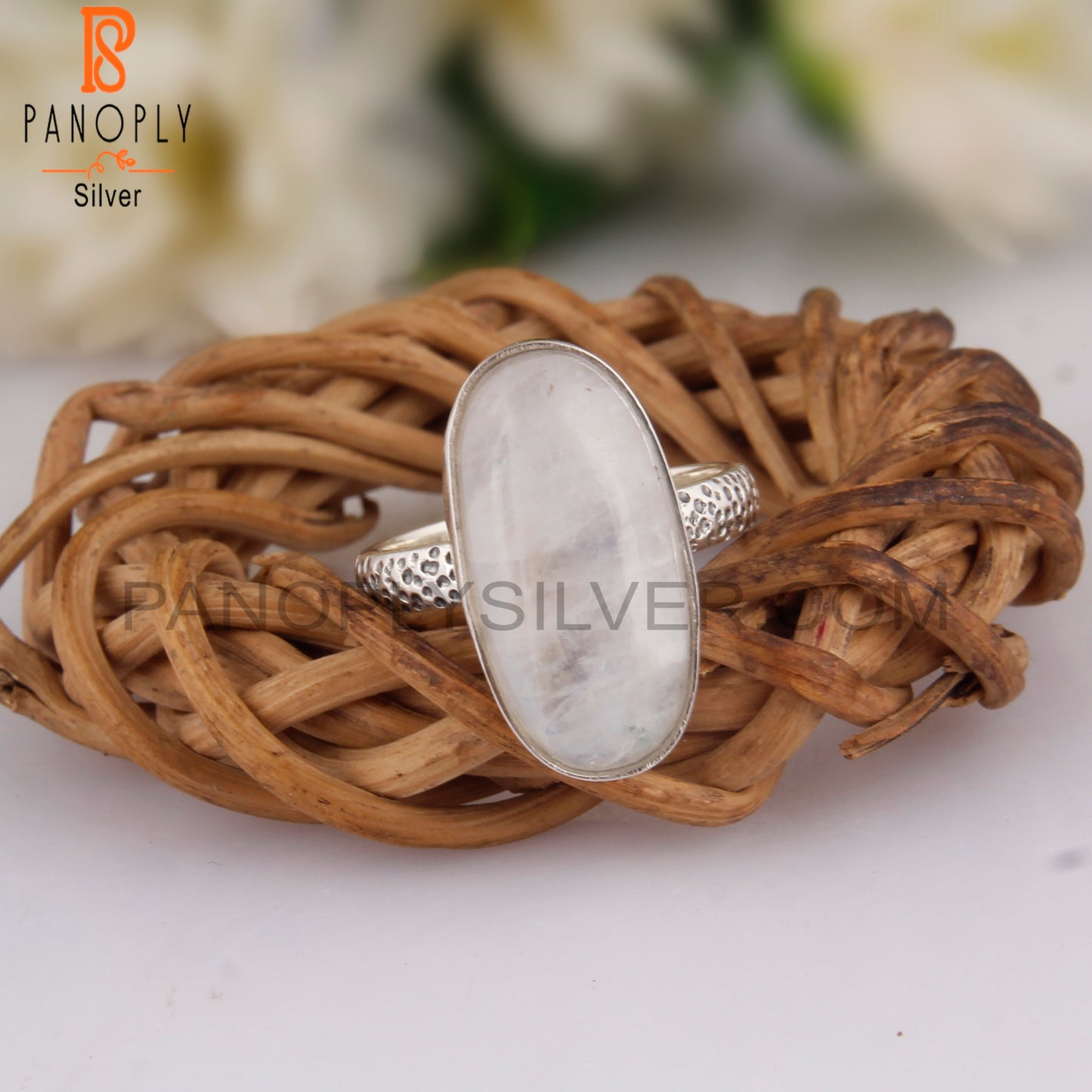 Stylish Rainbow Moonstone Oval Shape 925 Silver Ring