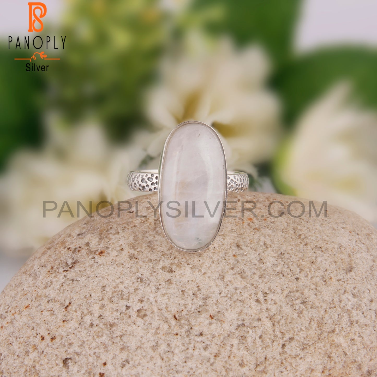 Stylish Rainbow Moonstone Oval Shape 925 Silver Ring