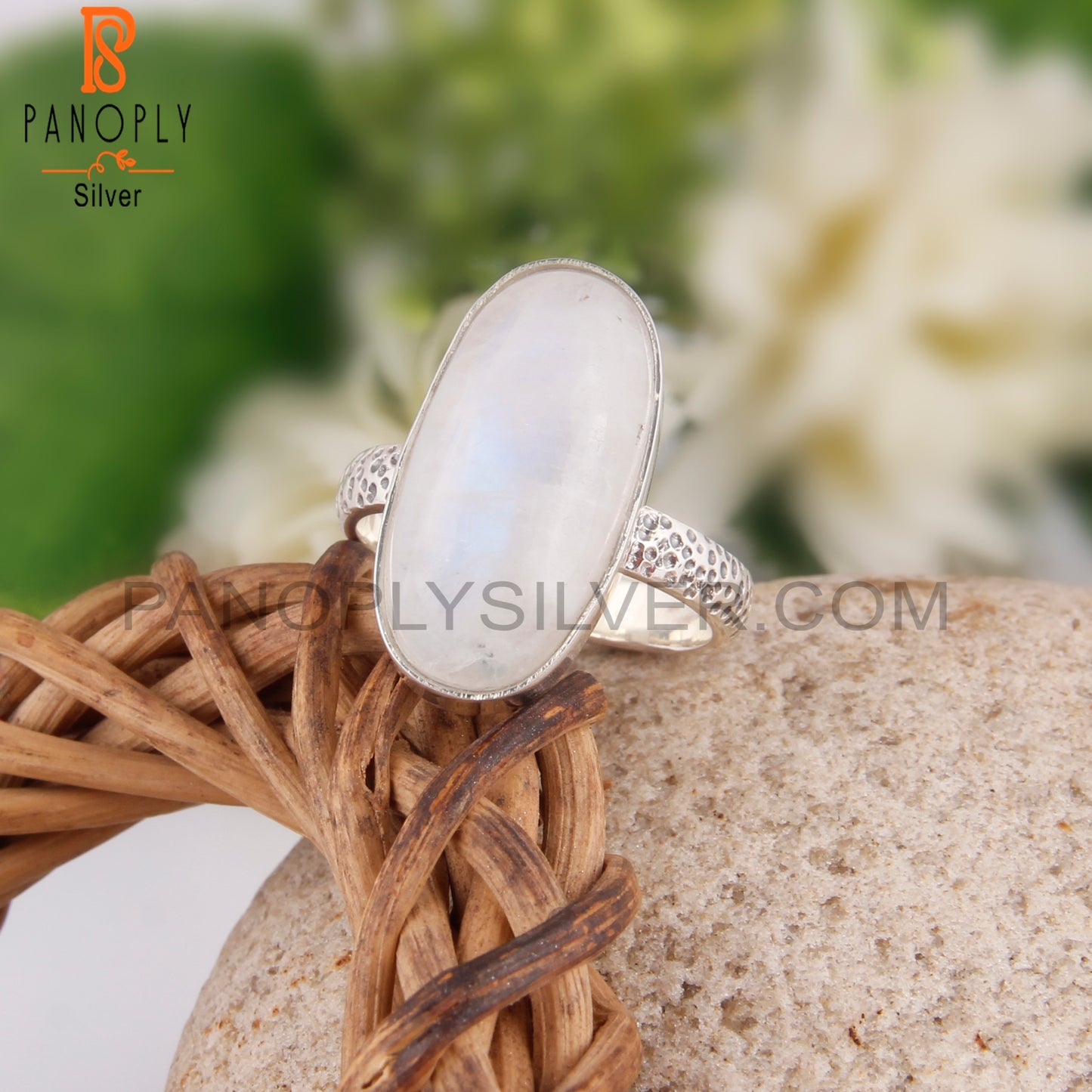 Stylish Rainbow Moonstone Oval Shape 925 Silver Ring