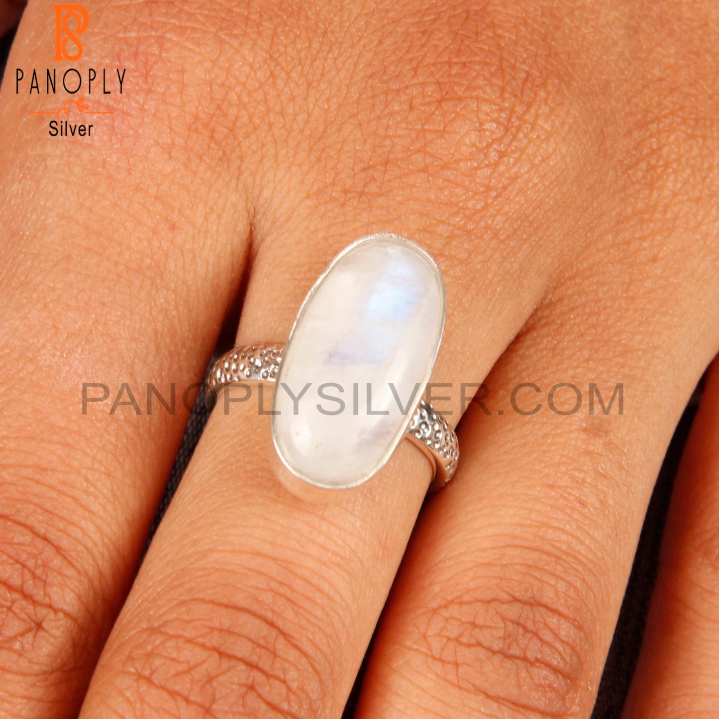 Stylish Rainbow Moonstone Oval Shape 925 Silver Ring