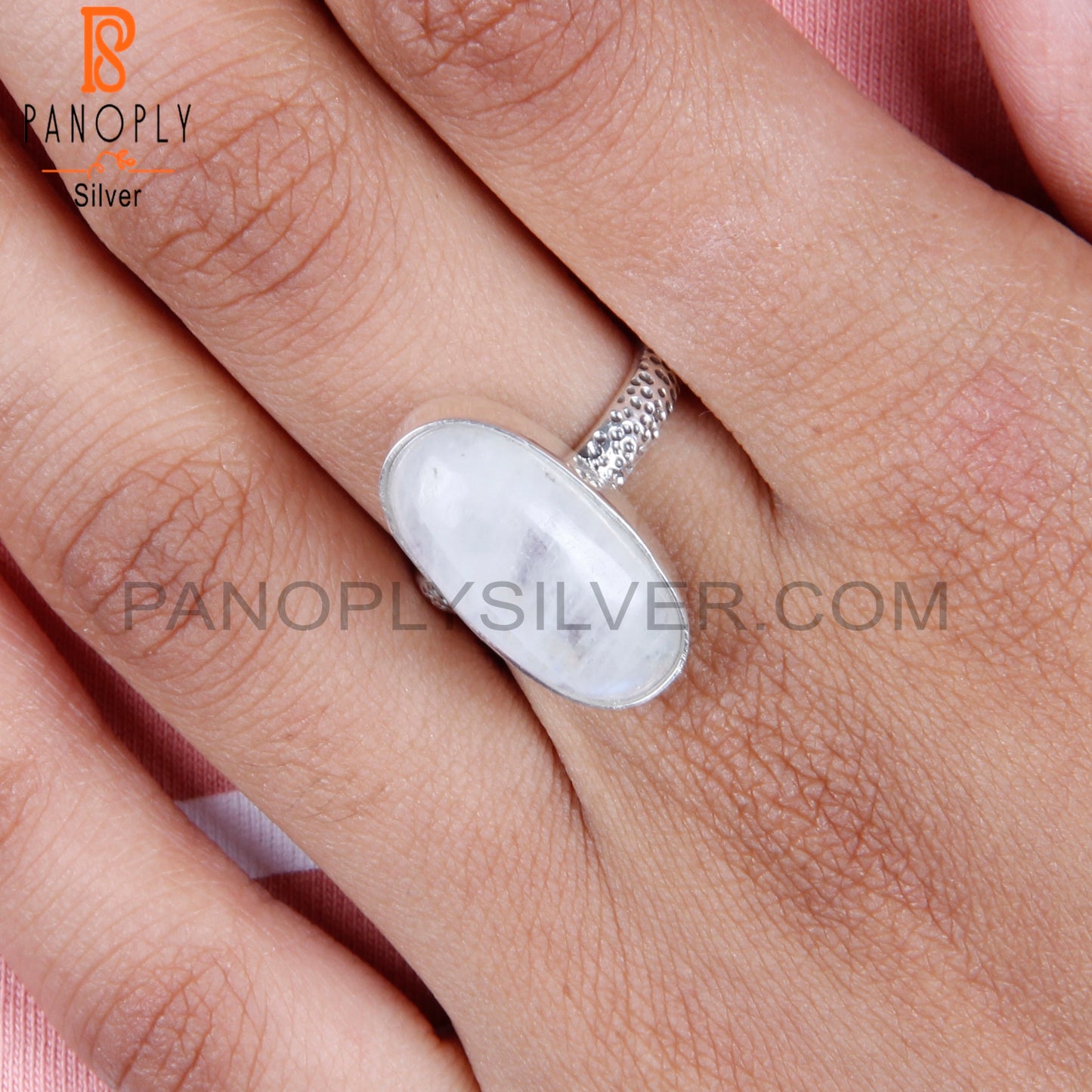 Stylish Rainbow Moonstone Oval Shape 925 Silver Ring