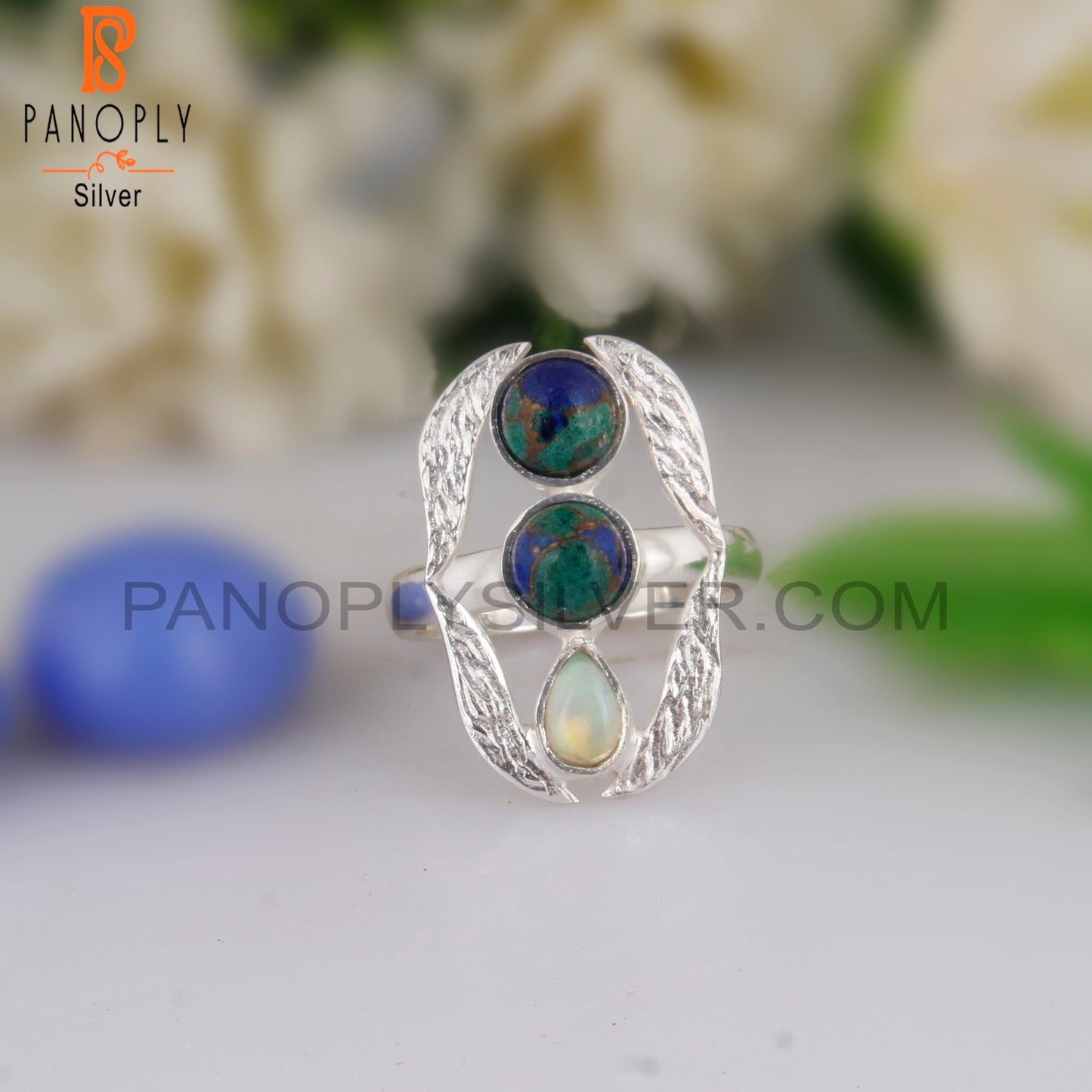 Mojave Azurite Malachite, Ethiopian Opal 925 Silver Gift Ring
