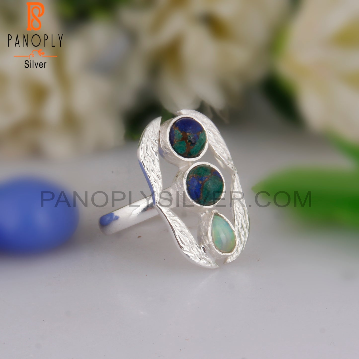 Mojave Azurite Malachite, Ethiopian Opal 925 Silver Gift Ring