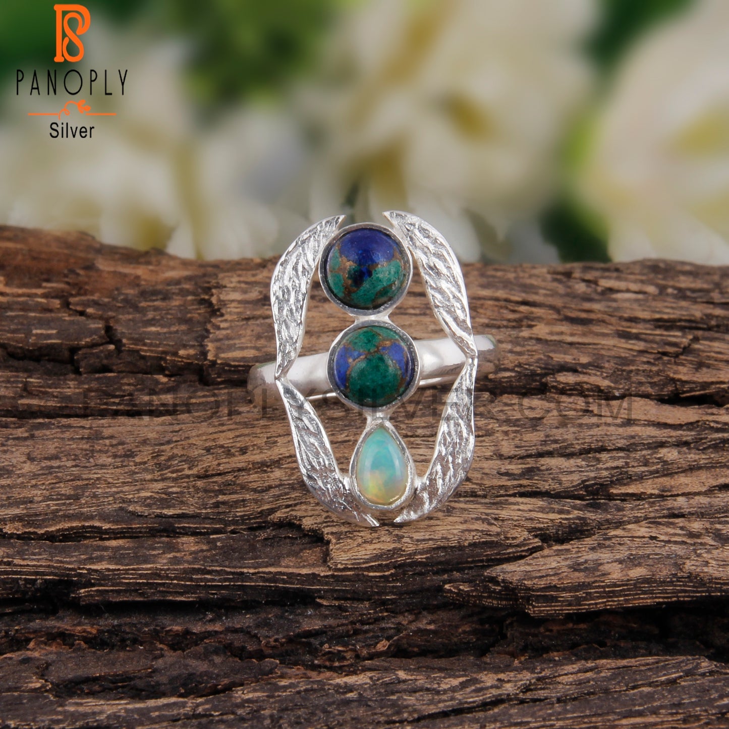 Mojave Azurite Malachite, Ethiopian Opal 925 Silver Gift Ring