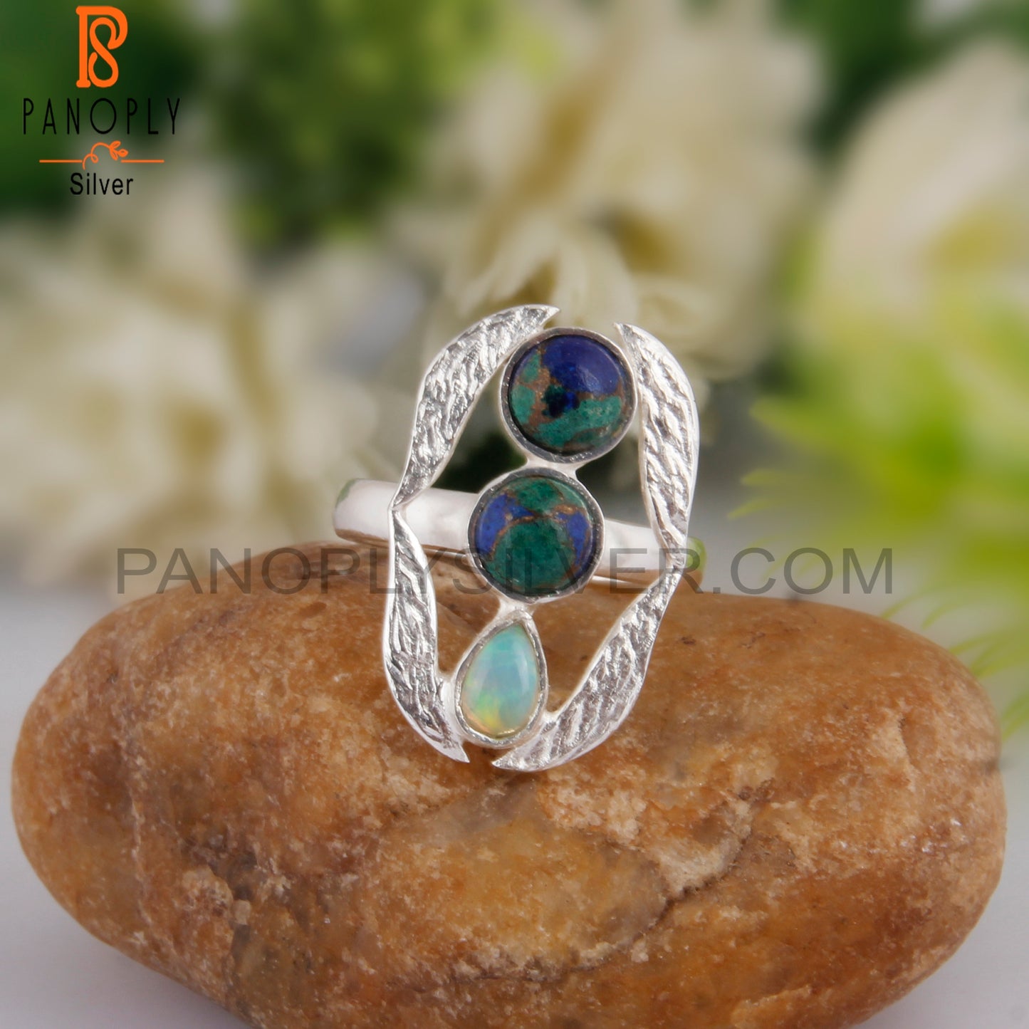 Mojave Azurite Malachite, Ethiopian Opal 925 Silver Gift Ring
